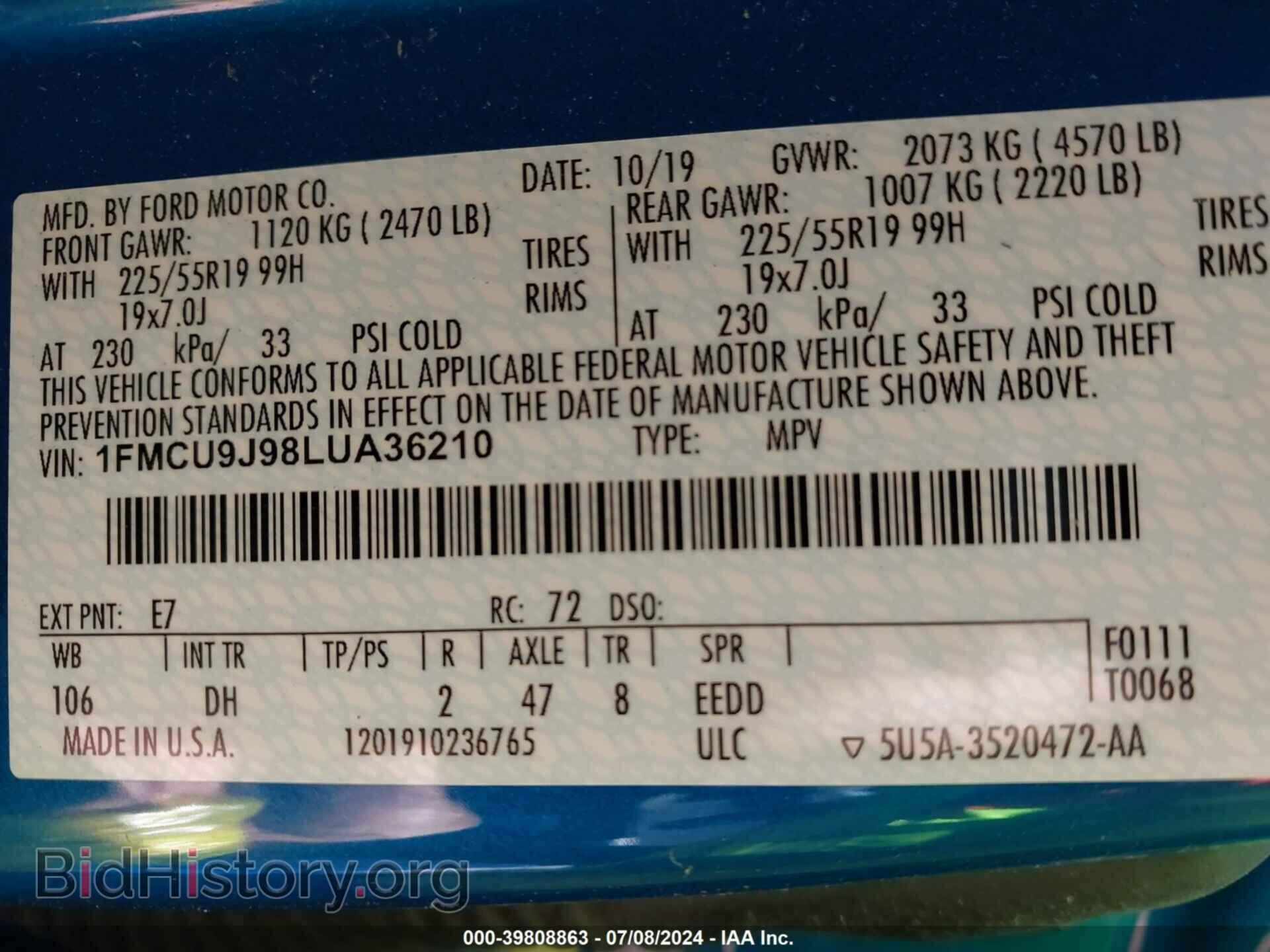 2020 FORD ESCAPE - VIN: 1FMCU9J98LUA36210 - Photo 9