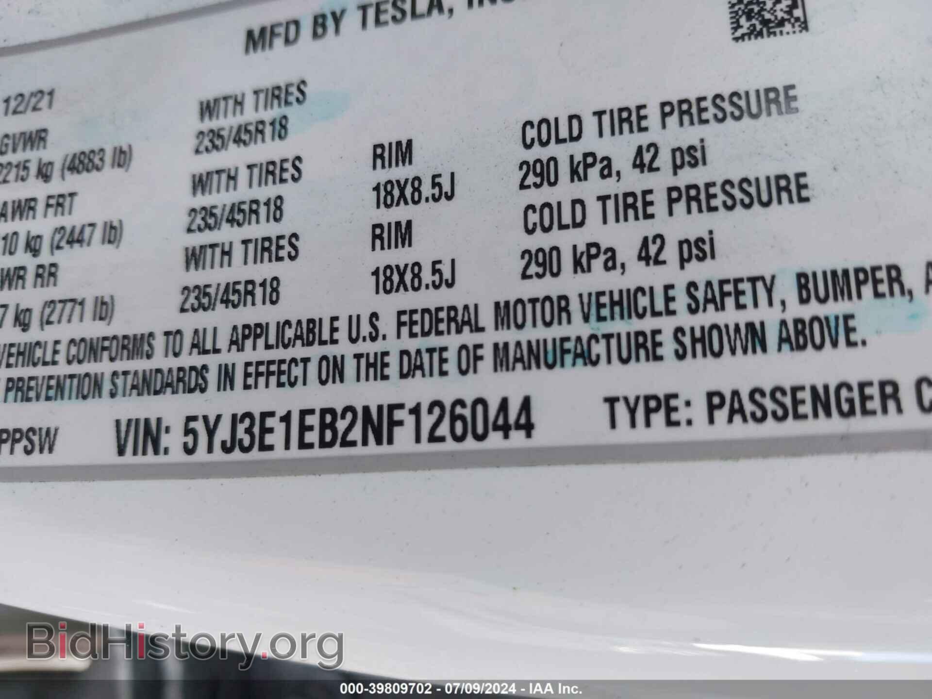 2022 TESLA MODEL 3 - VIN: 5YJ3E1EB2NF126044 - Фото 9