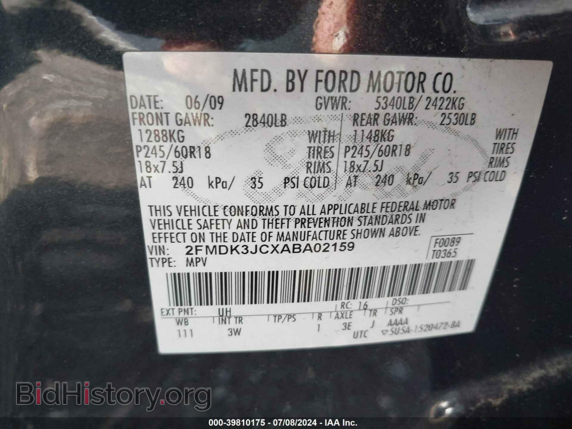 2010 FORD EDGE - VIN: 2FMDK3JCXABA02159 - Photo 9
