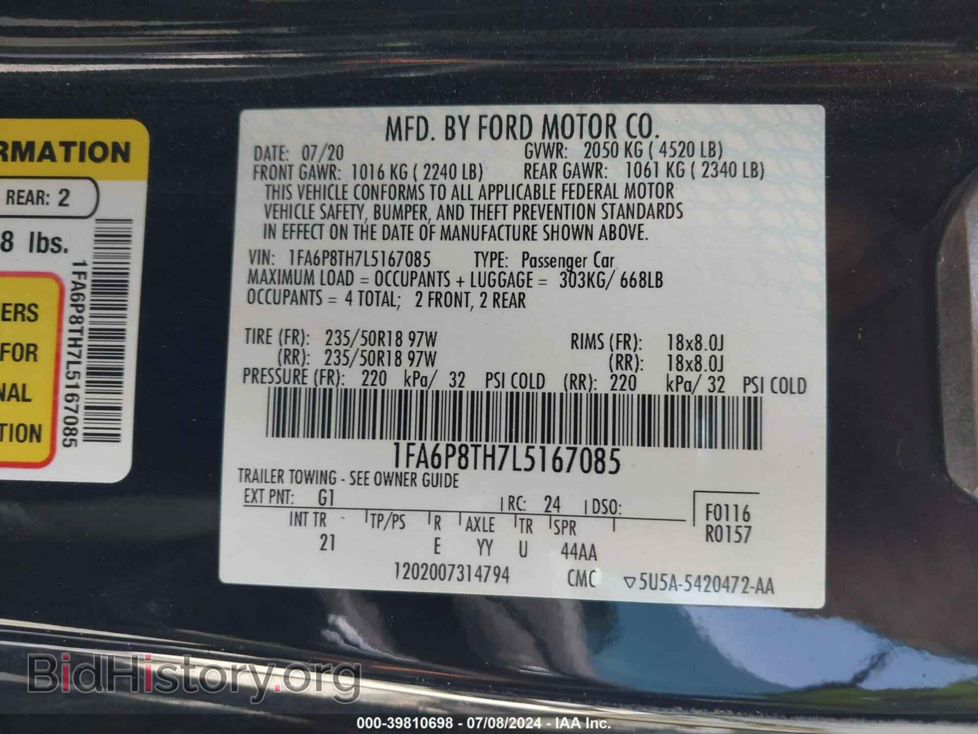 2020 FORD MUSTANG - VIN: 1FA6P8TH7L5167085 - Фото 9