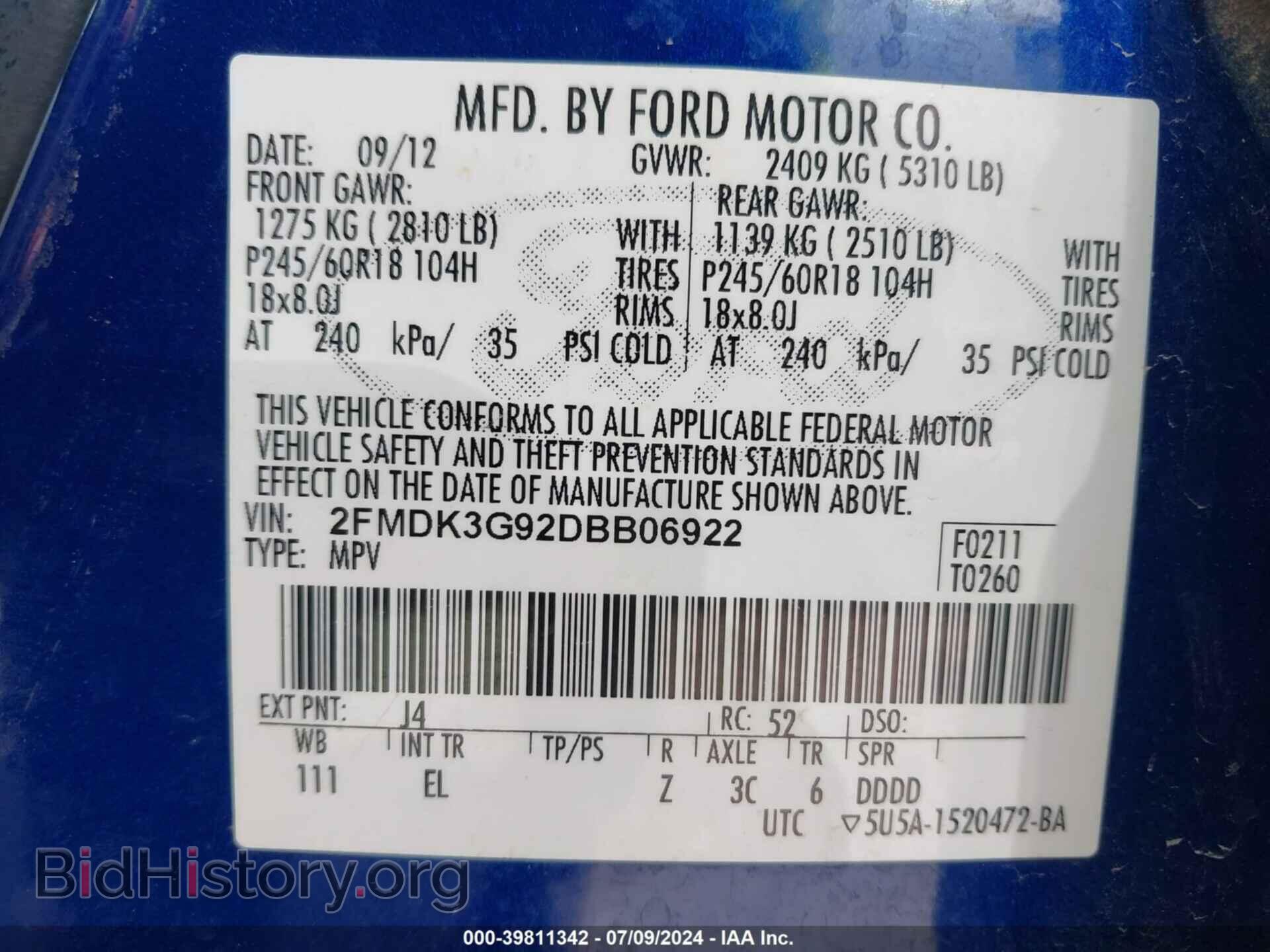 2013 FORD EDGE - VIN: 2FMDK3G92DBB06922 - Photo 9