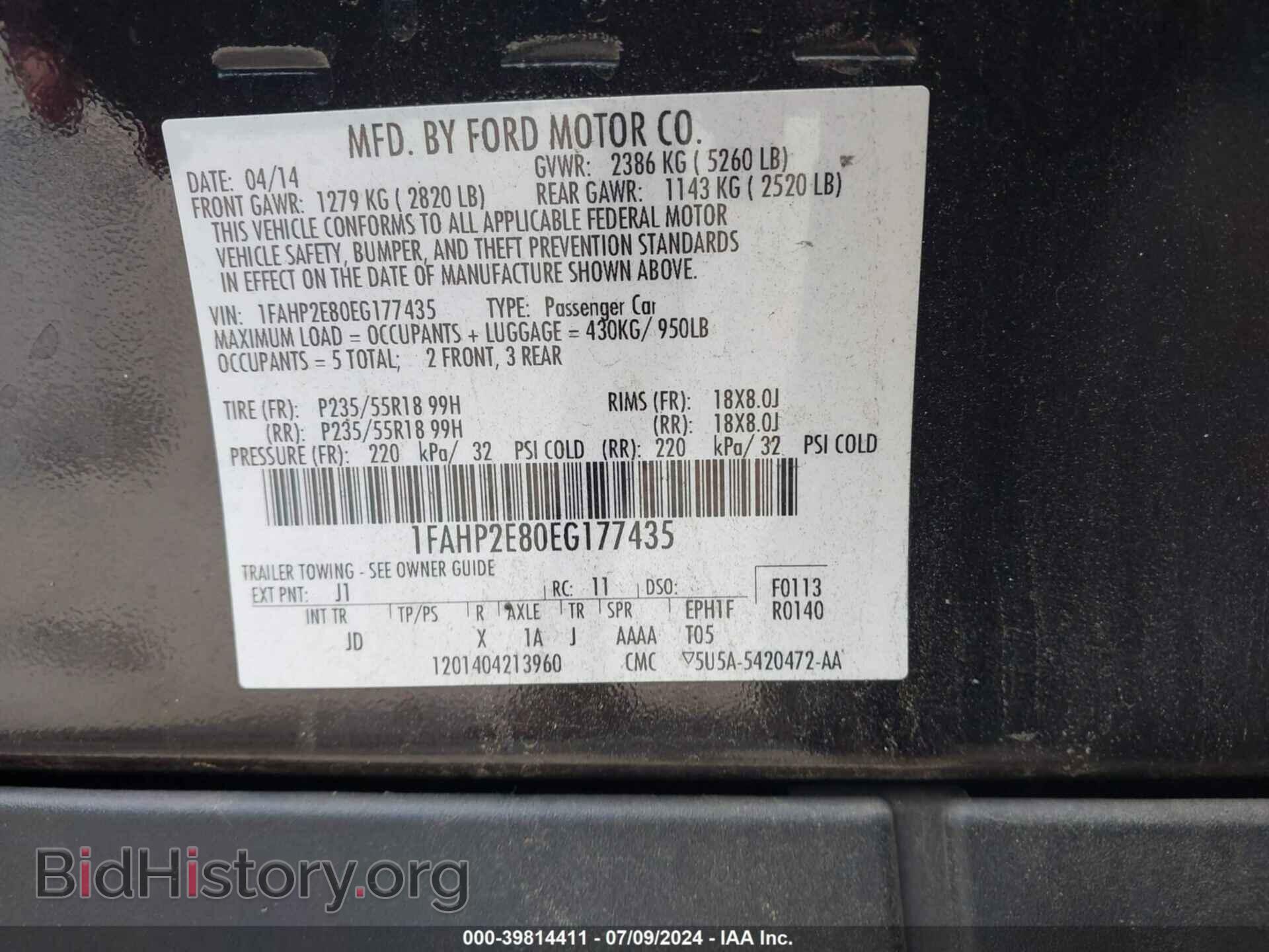 2014 FORD TAURUS - VIN: 1FAHP2E80EG177435 - Photo 9