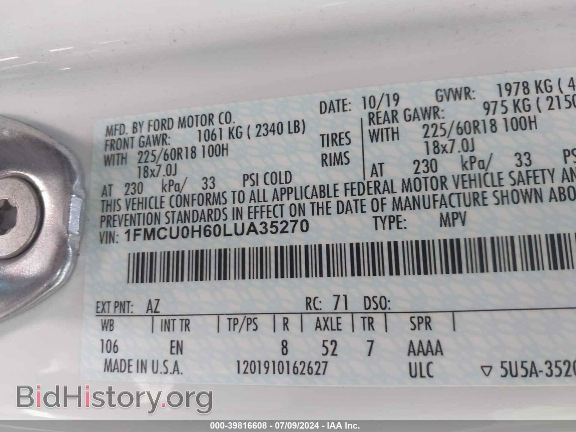 2020 FORD ESCAPE - VIN: 1FMCU0H60LUA35270 - Photo 9