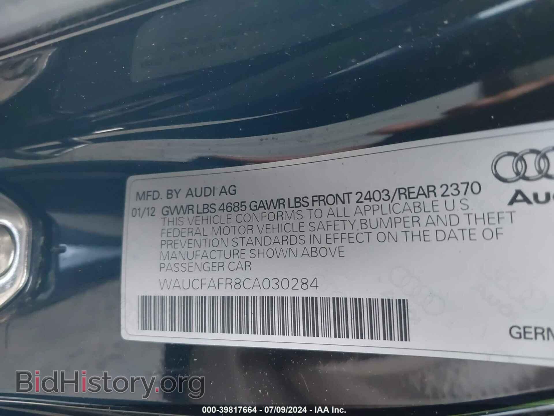 2012 AUDI A5 - VIN: WAUCFAFR8CA030284 - Фото 9