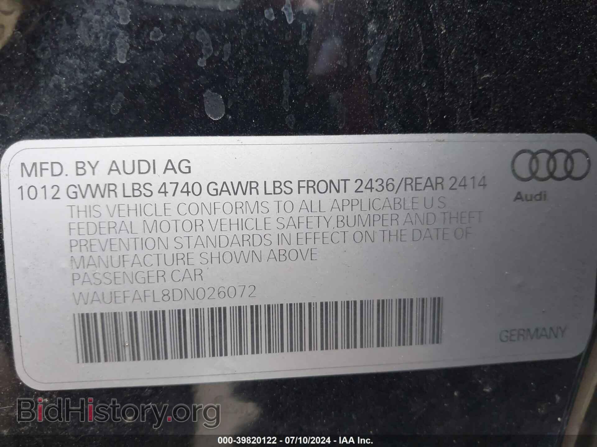 2013 AUDI A4 - VIN: WAUEFAFL8DN026072 - Фото 9