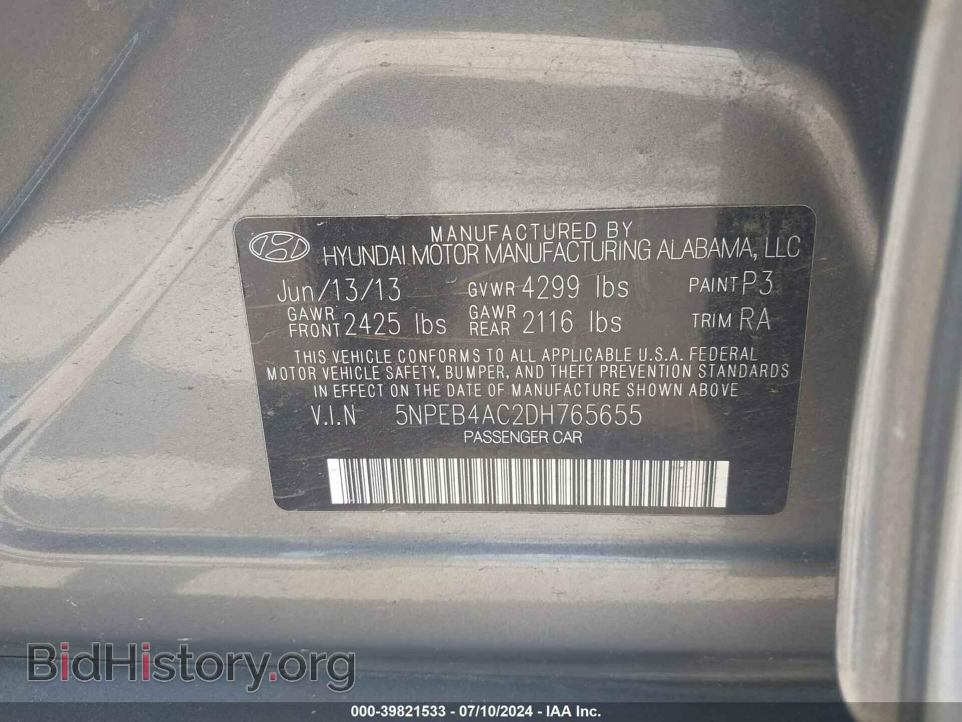 2013 HYUNDAI SONATA - VIN: 5NPEB4AC2DH765655 - Photo 9