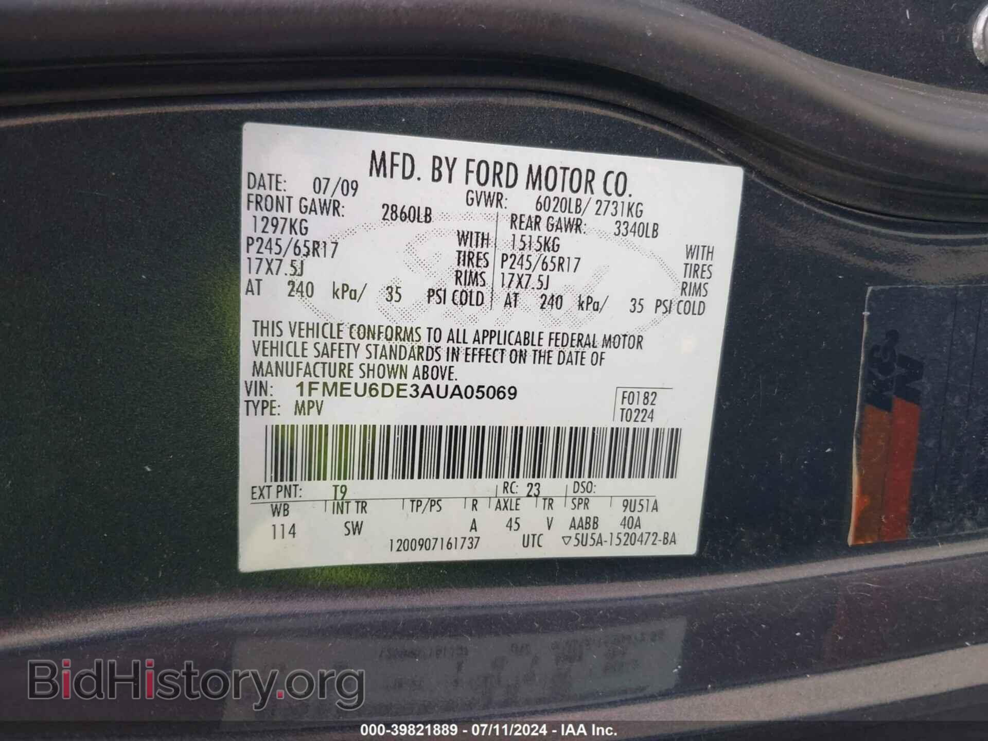 2010 FORD EXPLORER - VIN: 1FMEU6DE3AUA05069 - Фото 9