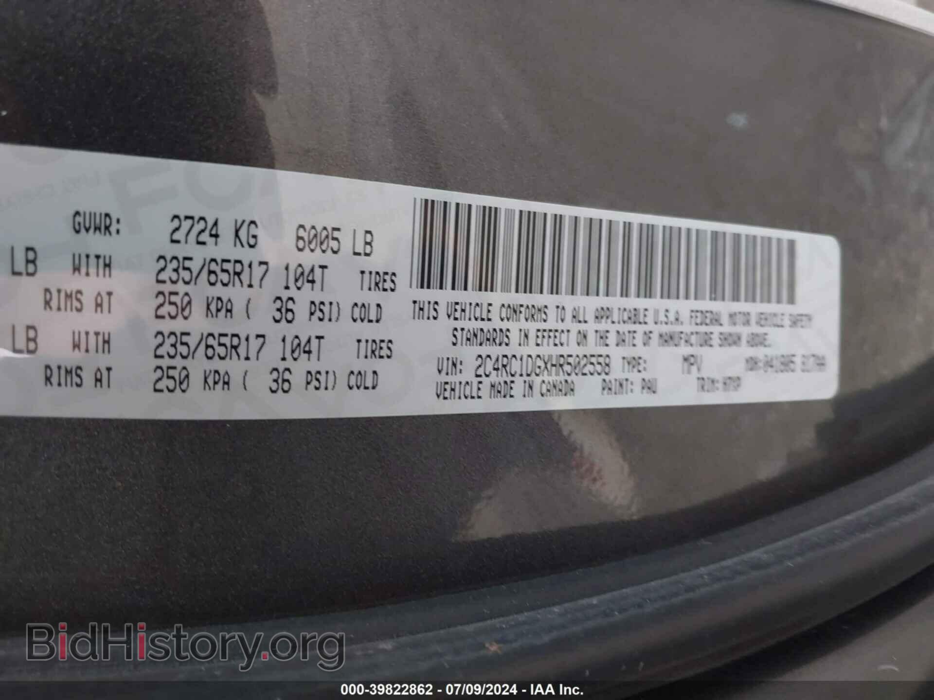 2017 CHRYSLER PACIFICA - VIN: 2C4RC1DGXHR502558 - Photo 9