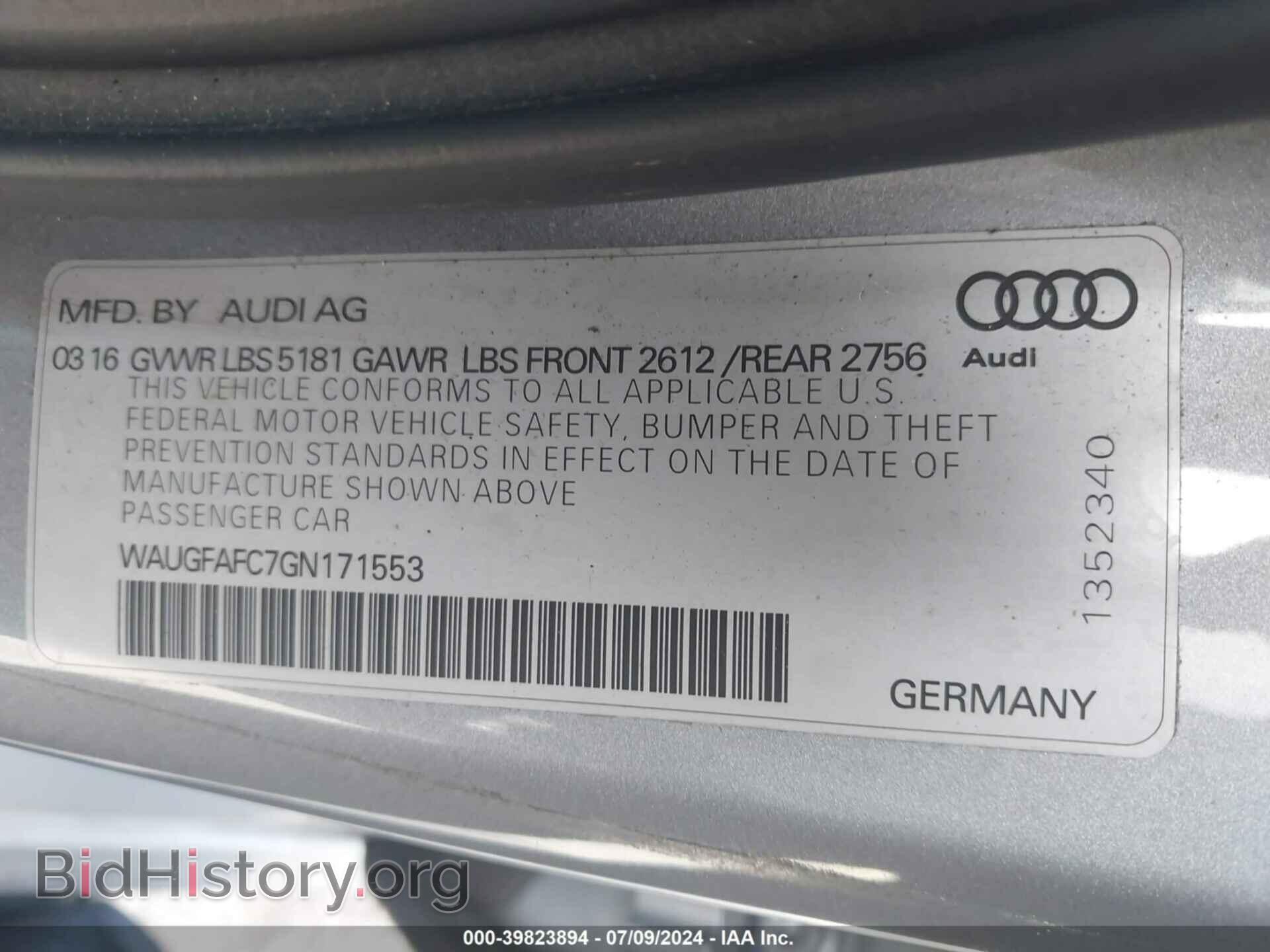 2016 AUDI A6 - VIN: WAUGFAFC7GN171553 - Фото 9