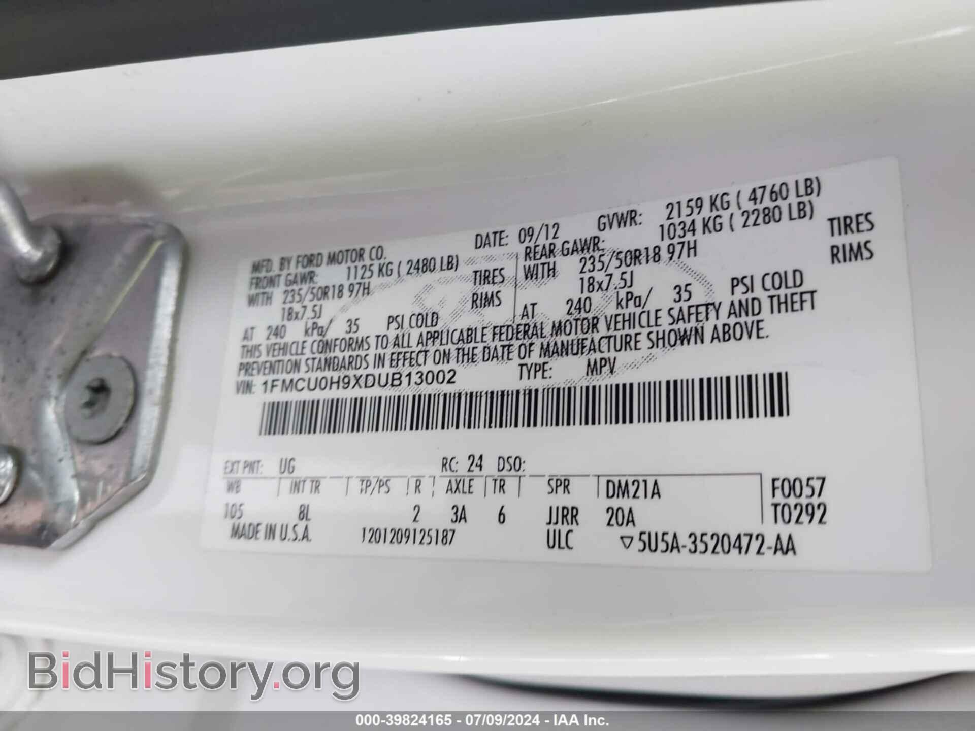 2013 FORD ESCAPE - VIN: 1FMCU0H9XDUB13002 - Фото 9