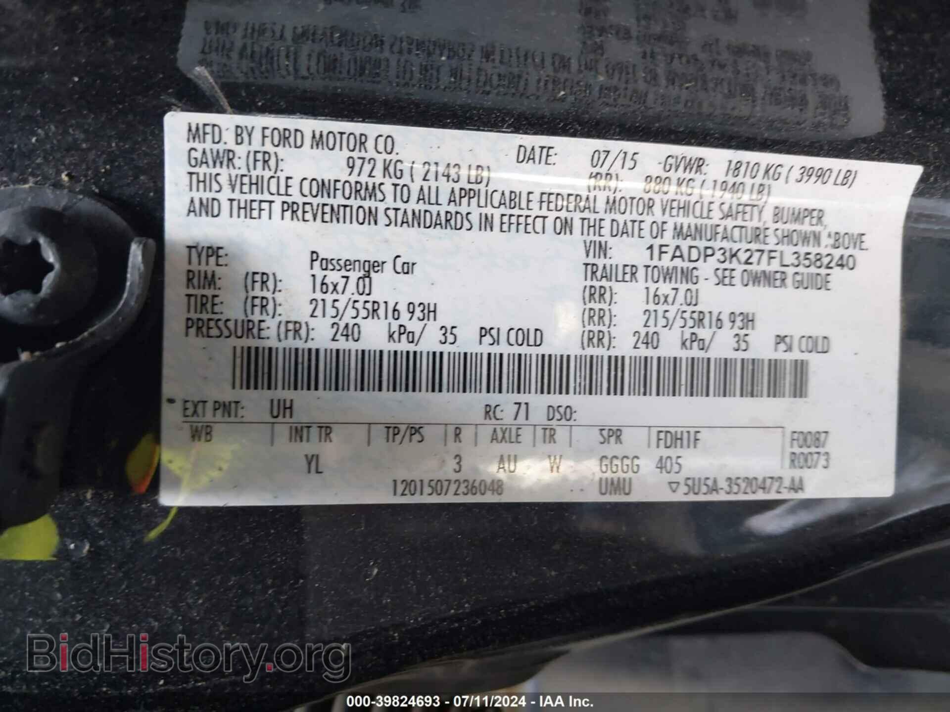2015 FORD FOCUS - VIN: 1FADP3K27FL358240 - Фото 9