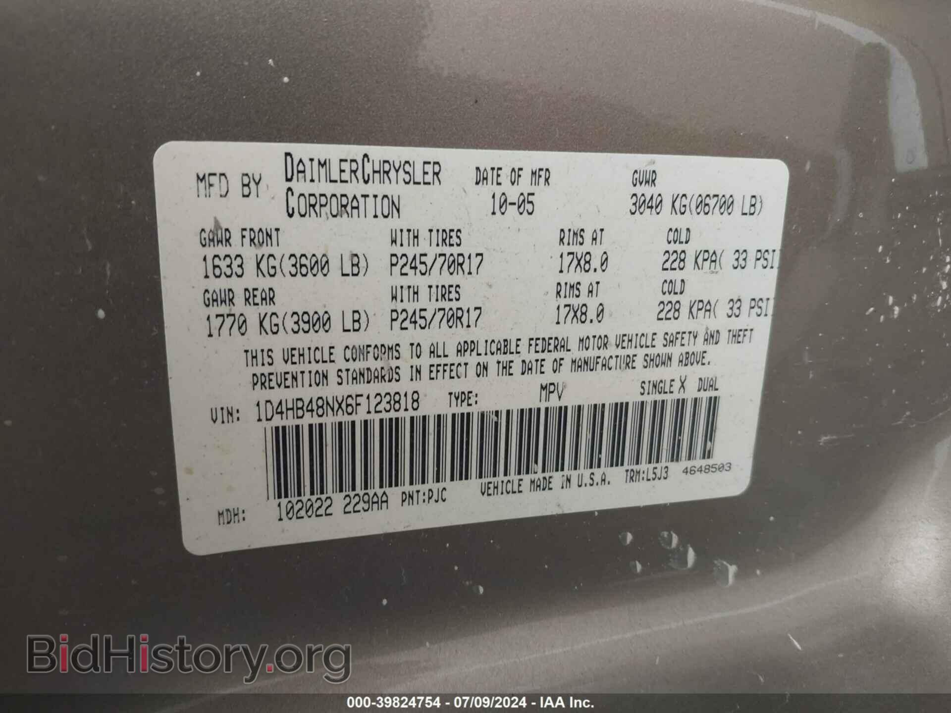 2006 DODGE DURANGO - VIN: 1D4HB48NX6F123818 - Фото 9
