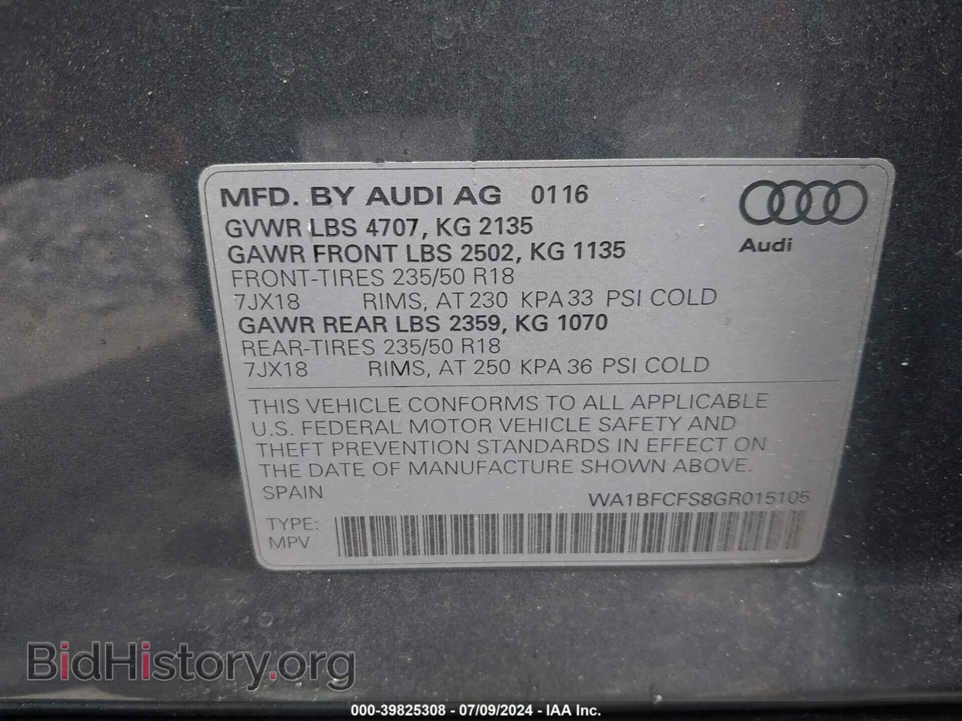2016 AUDI Q3 - VIN: WA1BFCFS8GR015105 - Фото 9