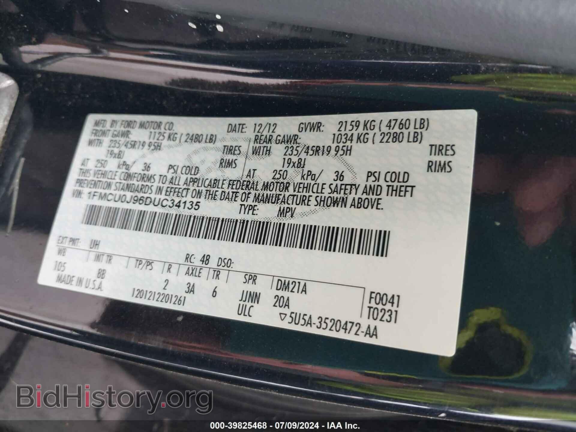 2013 FORD ESCAPE - VIN: 1FMCU0J96DUC34135 - Фото 9