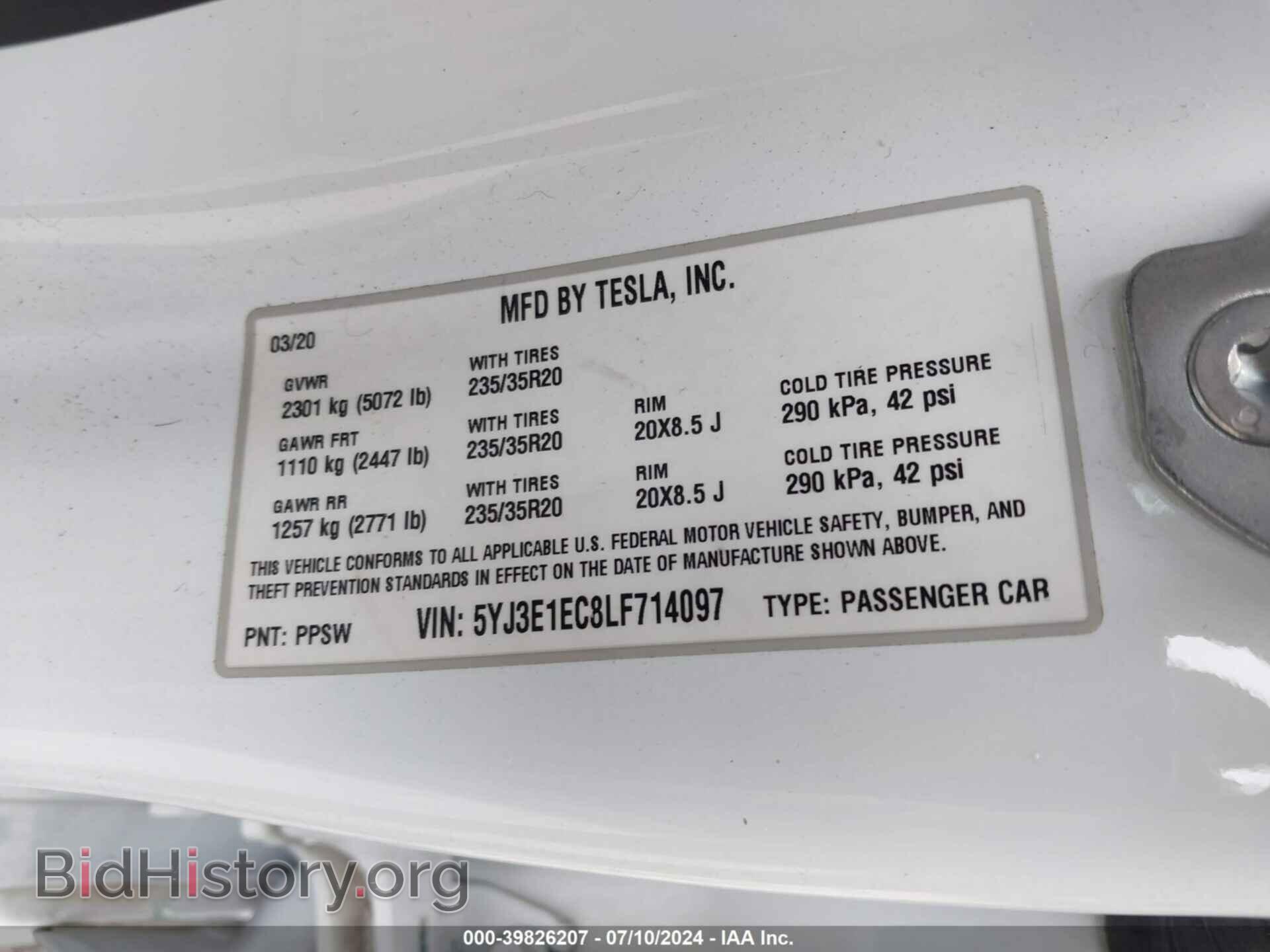 2020 TESLA MODEL 3 - VIN: 5YJ3E1EC8LF714097 - Фото 9