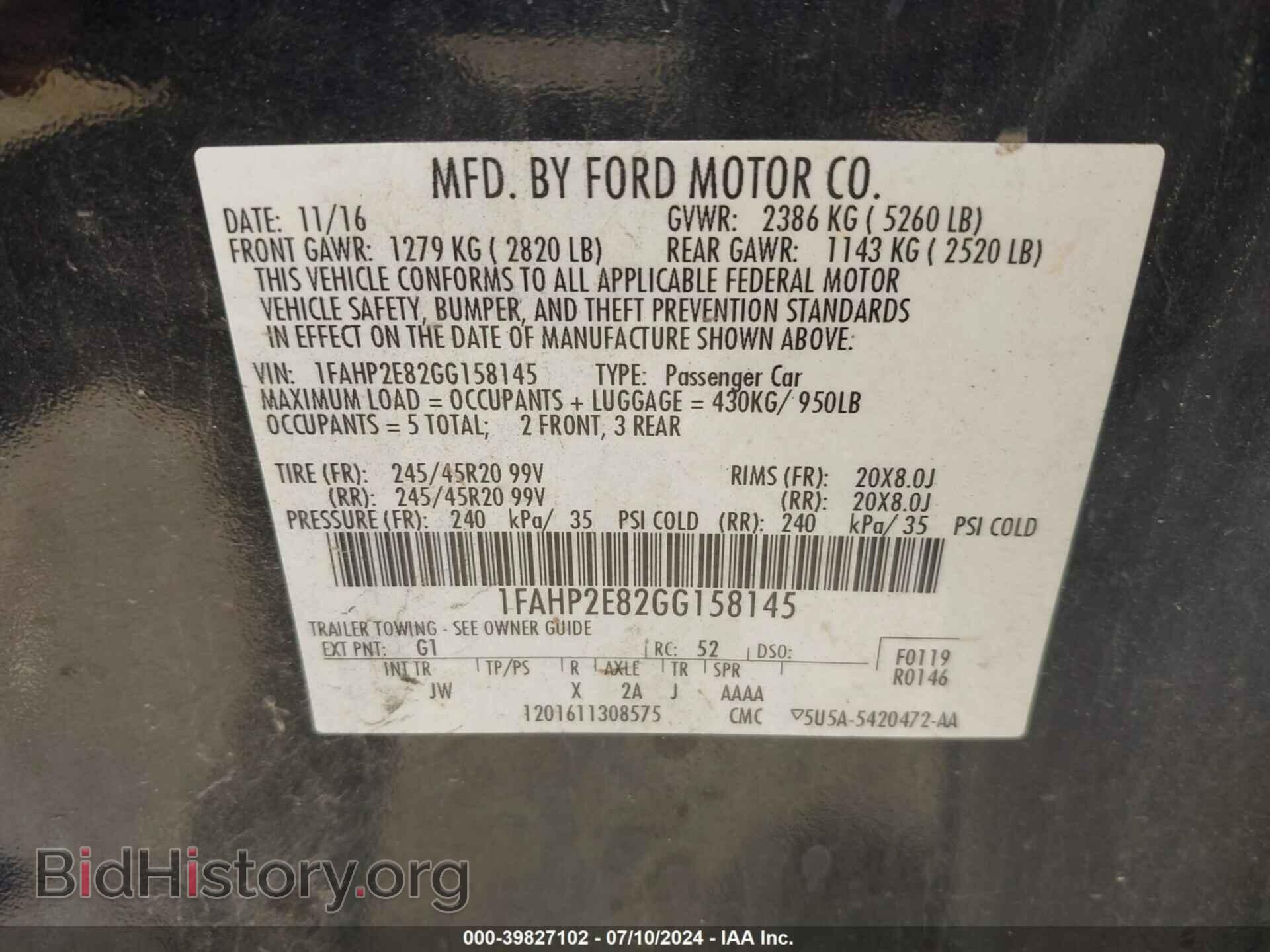 2016 FORD TAURUS - VIN: 1FAHP2E82GG158145 - Фото 9