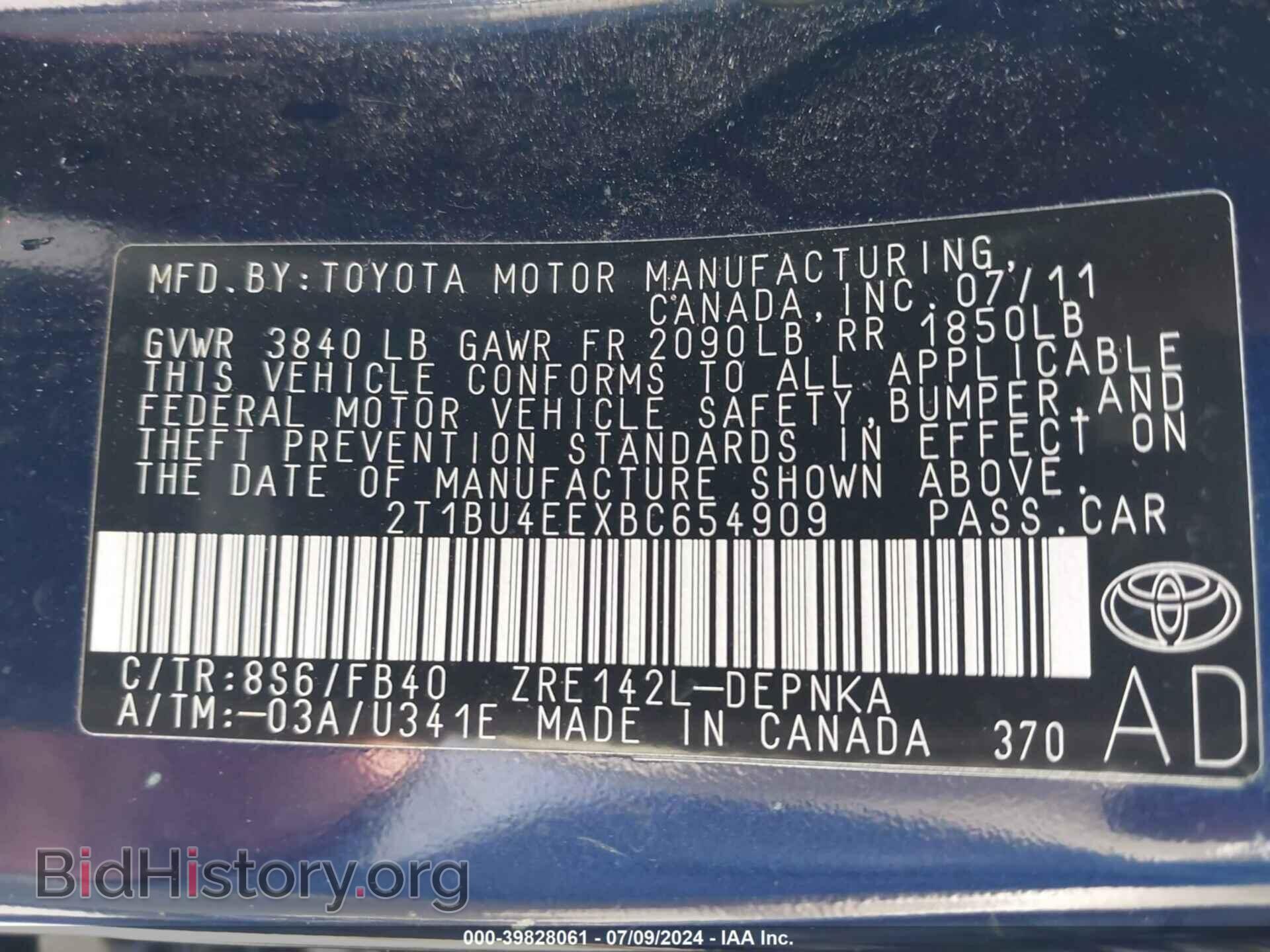 2011 TOYOTA COROLLA - VIN: 2T1BU4EEXBC654909 - Фото 9