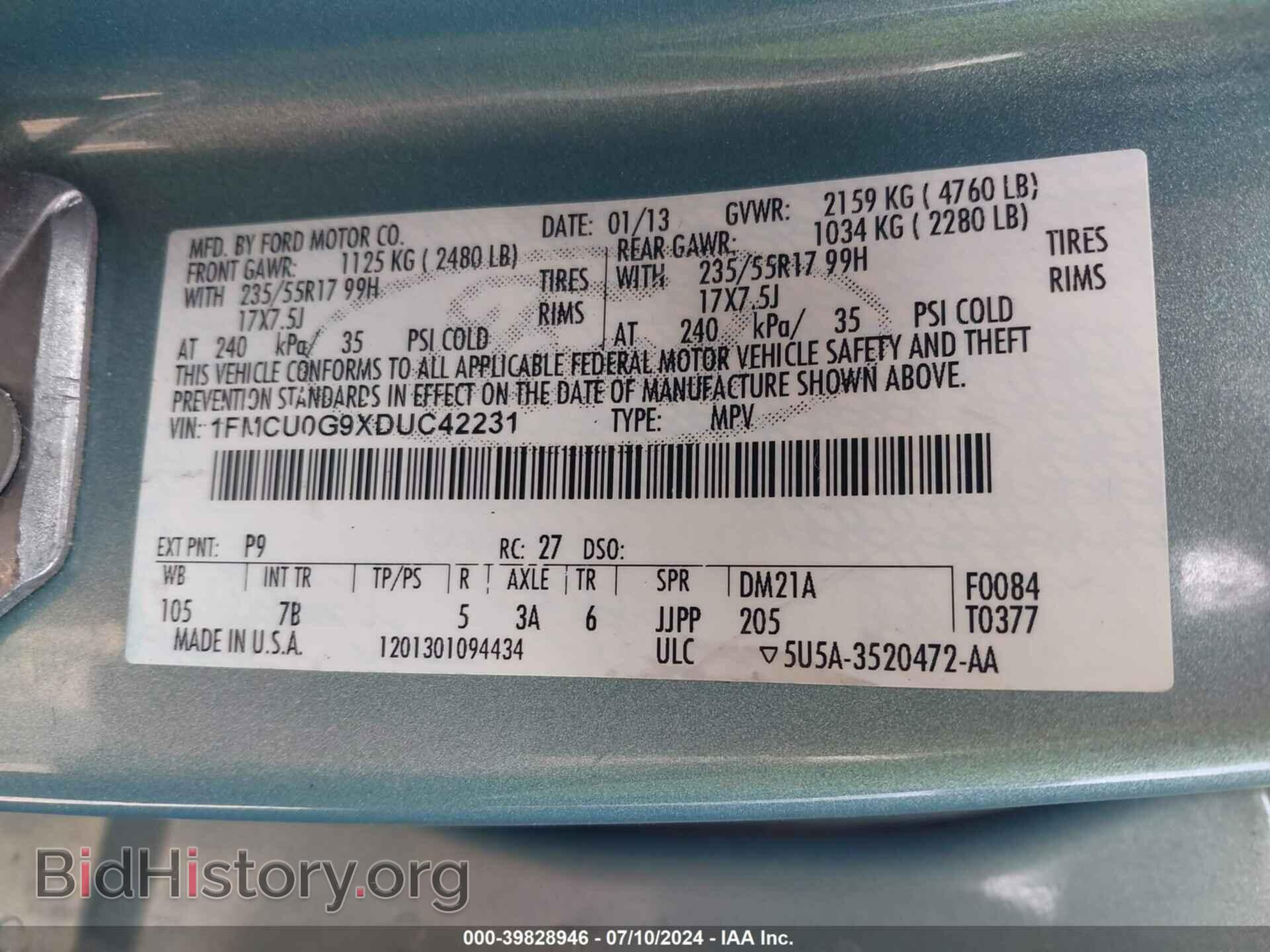 2013 FORD ESCAPE - VIN: 1FMCU0G9XDUC42231 - Photo 9