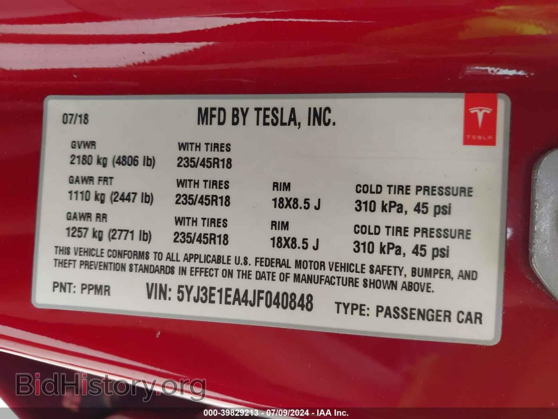 2018 TESLA MODEL 3 - VIN: 5YJ3E1EA4JF040848 - Фото 9