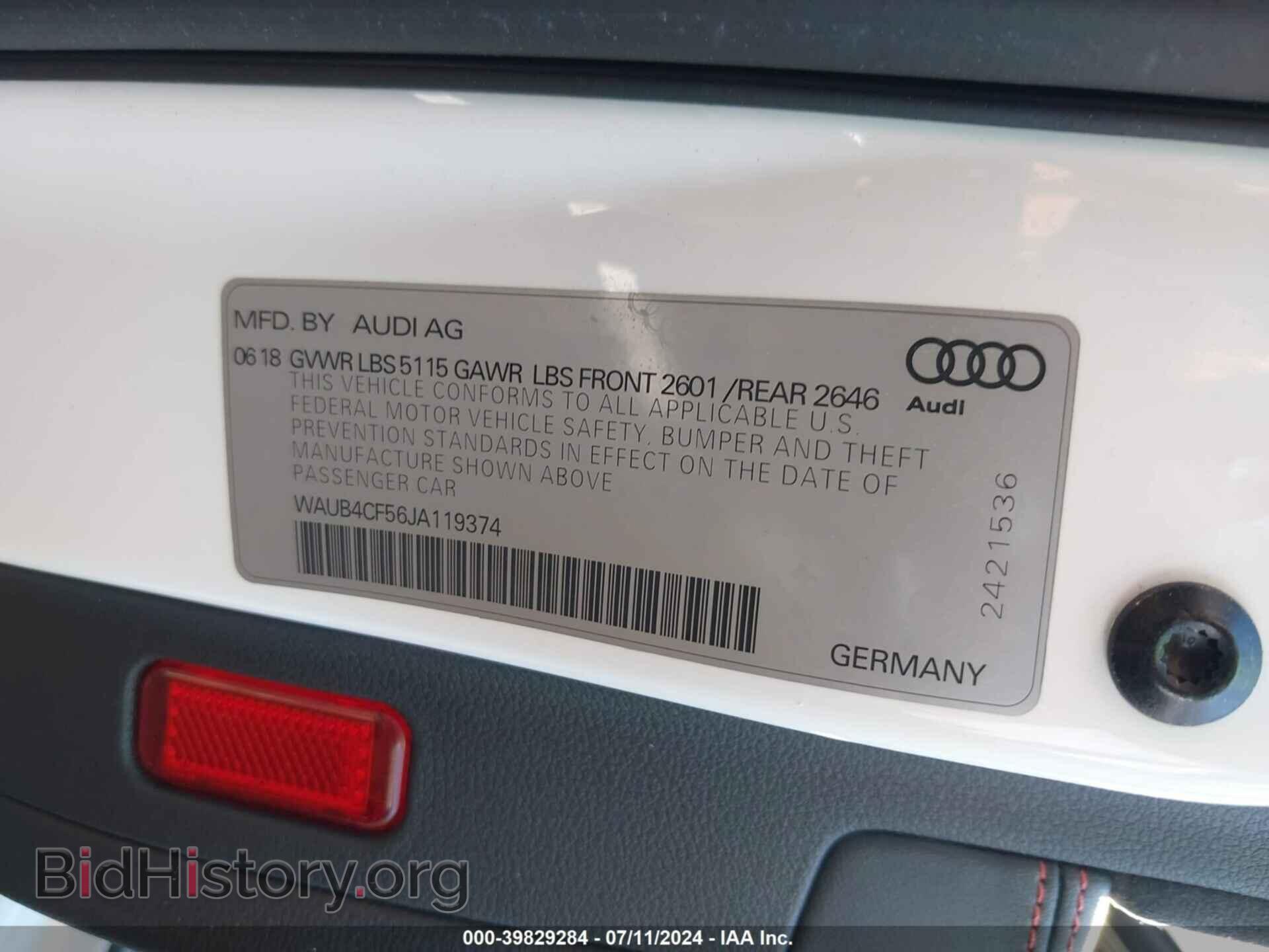 2018 AUDI S5 - VIN: WAUB4CF56JA119374 - Фото 9