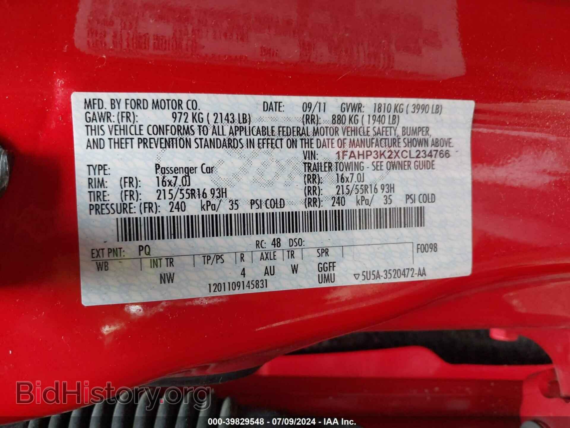 2012 FORD FOCUS - VIN: 1FAHP3K2XCL234766 - Фото 9