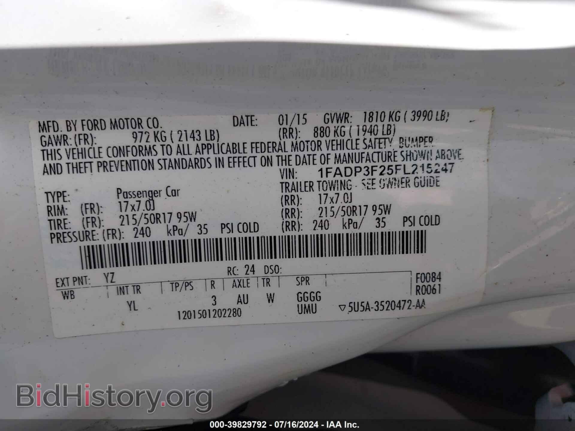 2015 FORD FOCUS - VIN: 1FADP3F25FL215247 - Фото 9