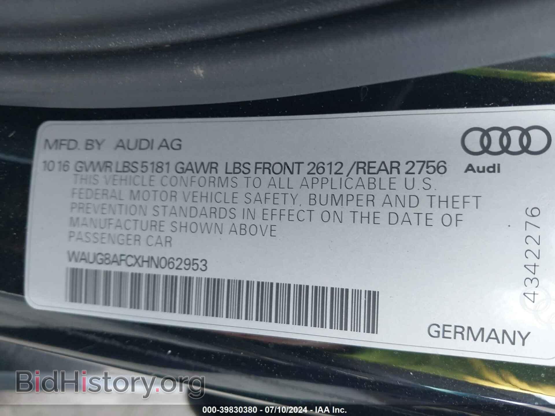 2017 AUDI A6 - VIN: WAUG8AFCXHN062953 - Фото 9