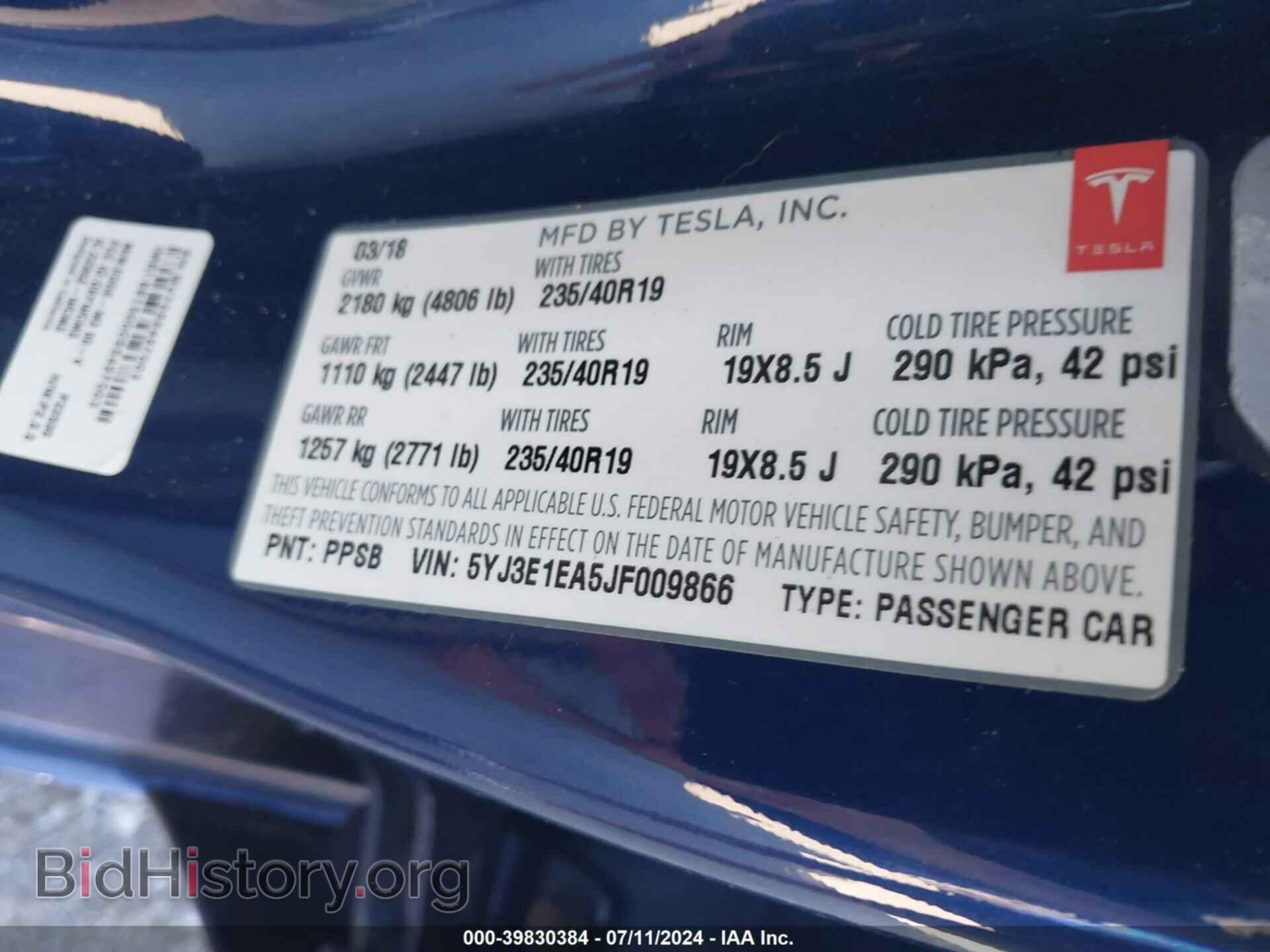 2018 TESLA MODEL 3 - VIN: 5YJ3E1EA5JF009866 - Photo 9
