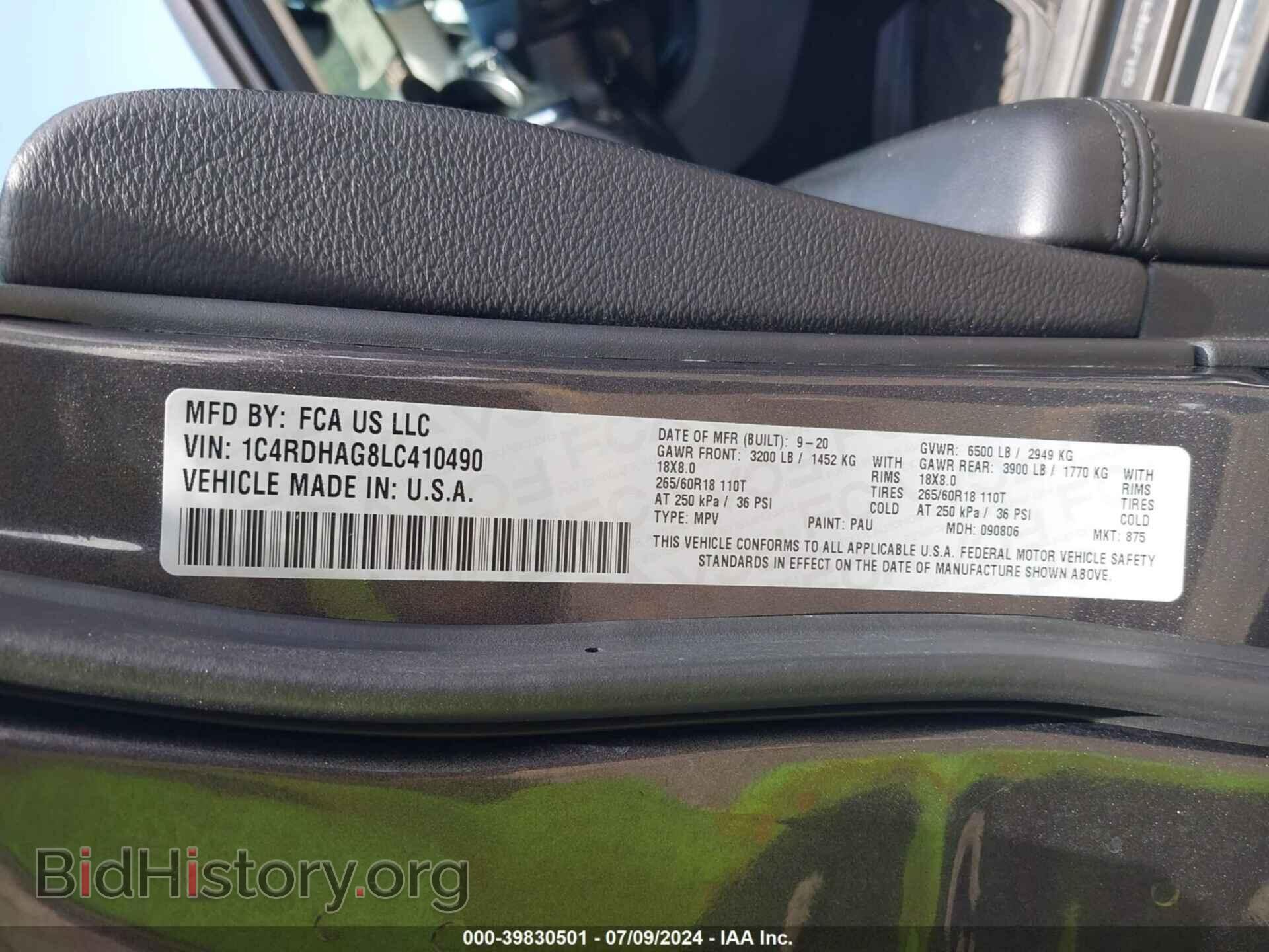 2020 DODGE DURANGO - VIN: 1C4RDHAG8LC410490 - Фото 9