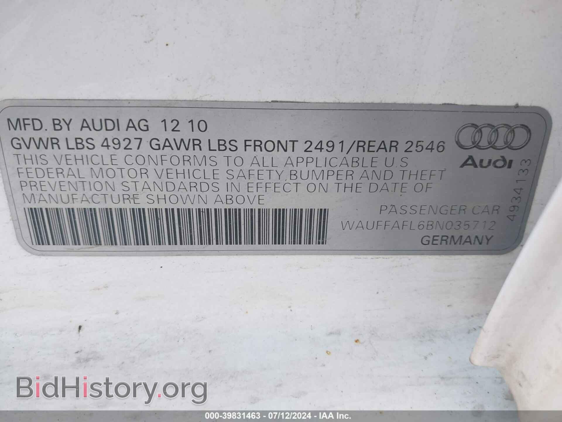 2011 AUDI A4 - VIN: WAUFFAFL6BN035712 - Фото 9