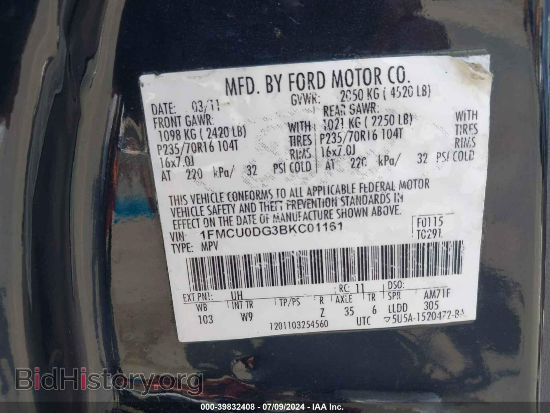 2011 FORD ESCAPE - VIN: 1FMCU0DG3BKC01161 - Photo 9