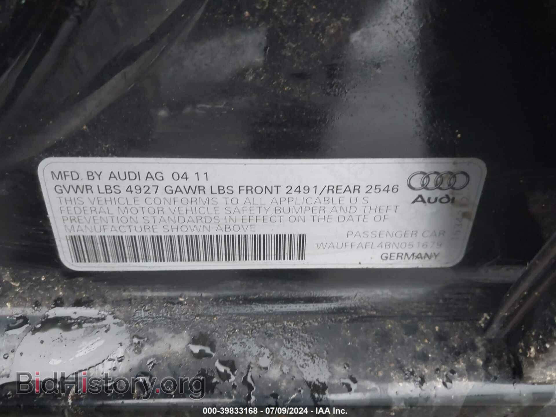 2011 AUDI A4 - VIN: WAUFFAFL4BN051679 - Фото 9
