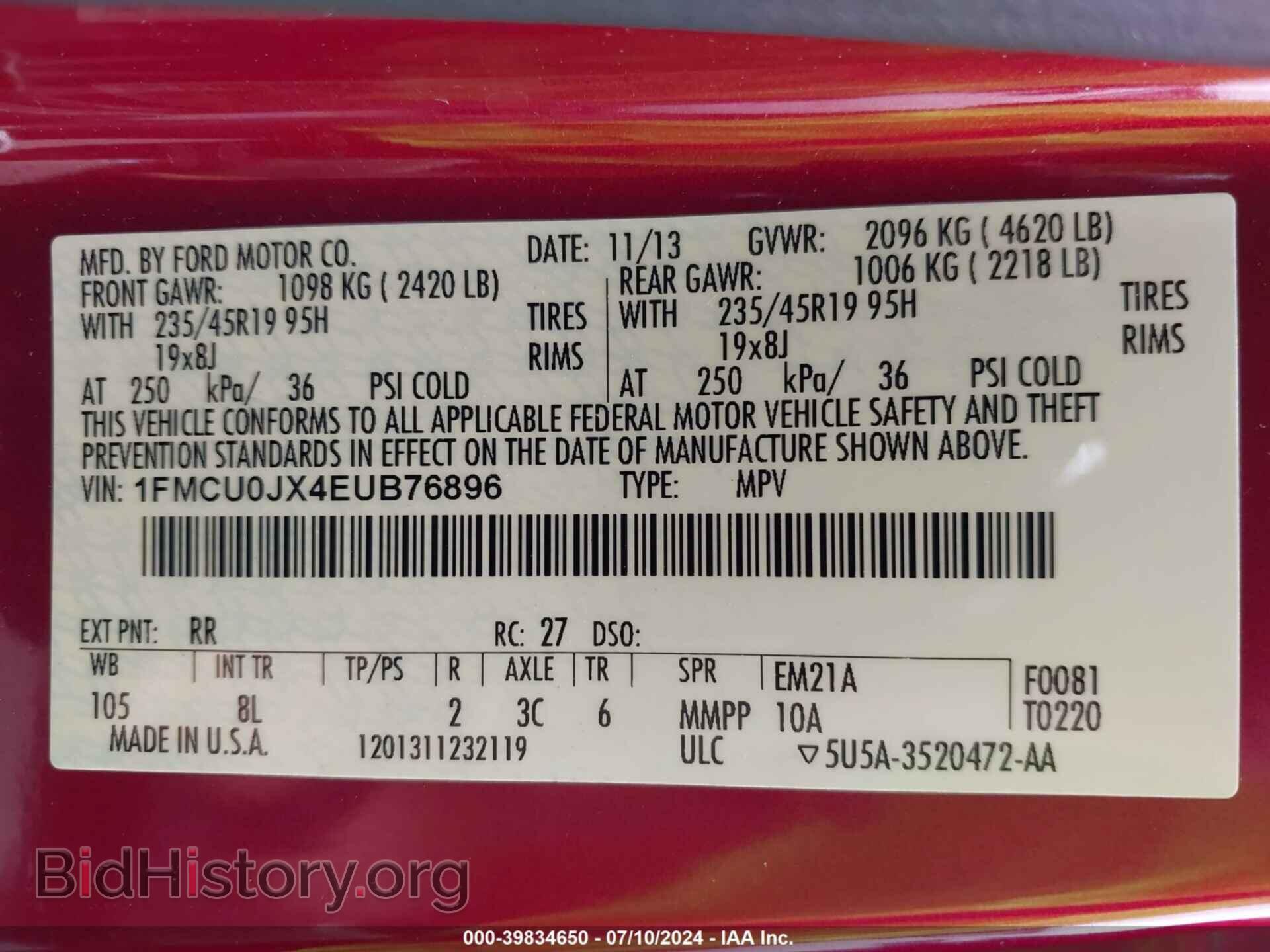 2014 FORD ESCAPE - VIN: 1FMCU0JX4EUB76896 - Photo 9