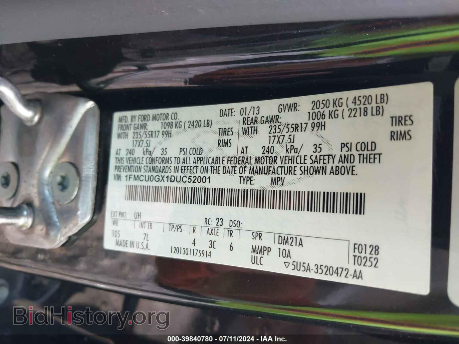 2013 FORD ESCAPE - VIN: 1FMCU0GX1DUC52001 - Photo 9