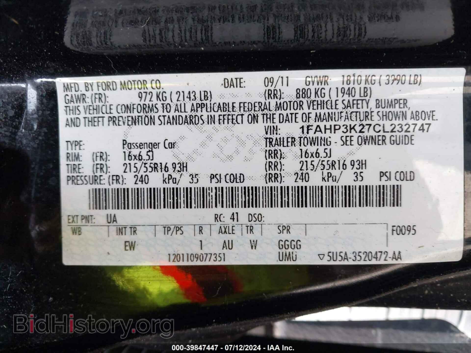 2012 FORD FOCUS - VIN: 1FAHP3K27CL232747 - Фото 9