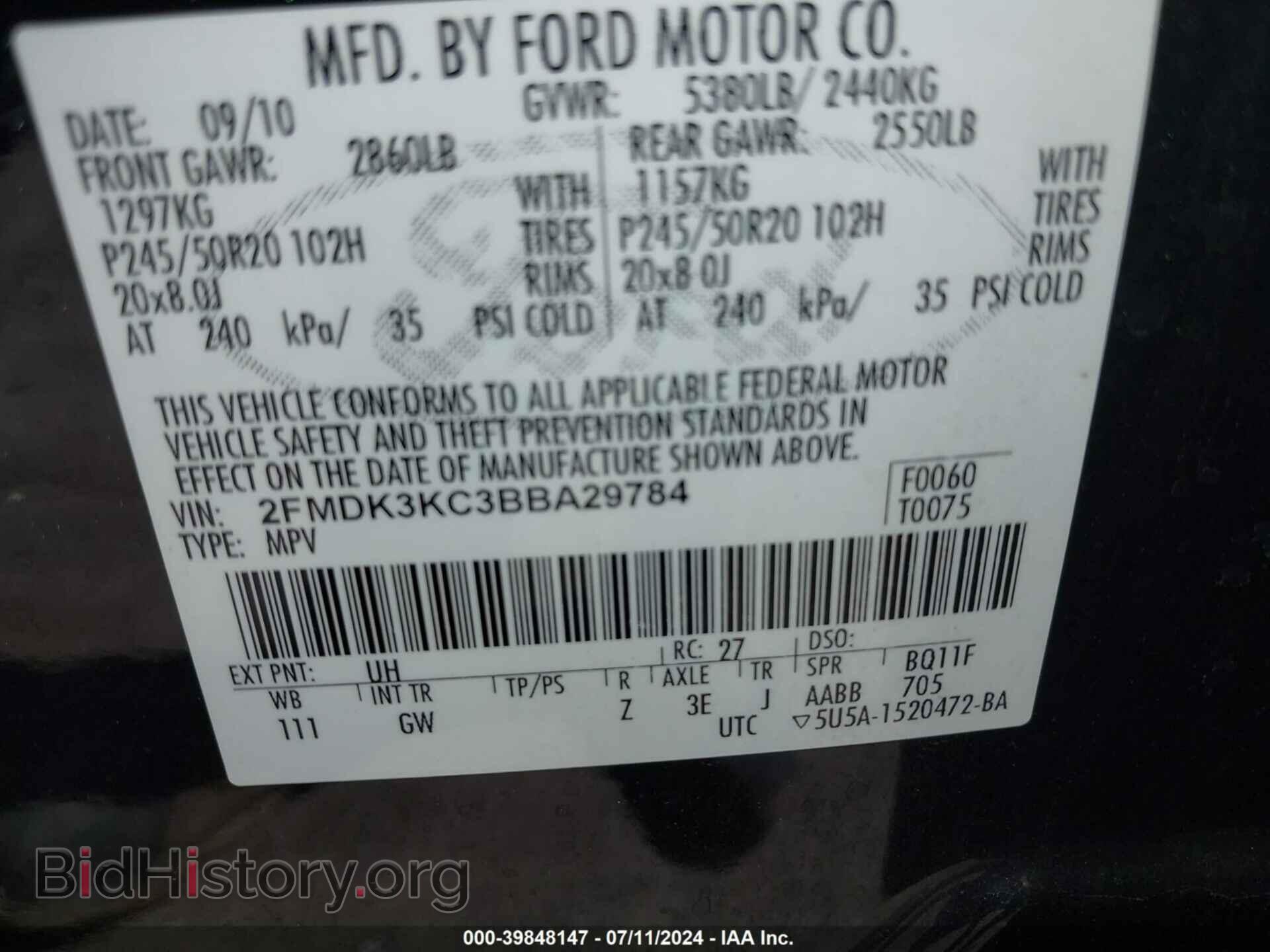 2011 FORD EDGE - VIN: 2FMDK3KC3BBA29784 - Photo 9