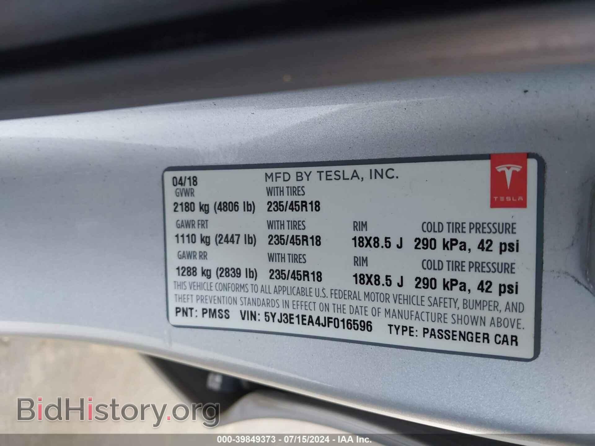 2018 TESLA MODEL 3 - VIN: 5YJ3E1EA4JF016596 - Photo 9