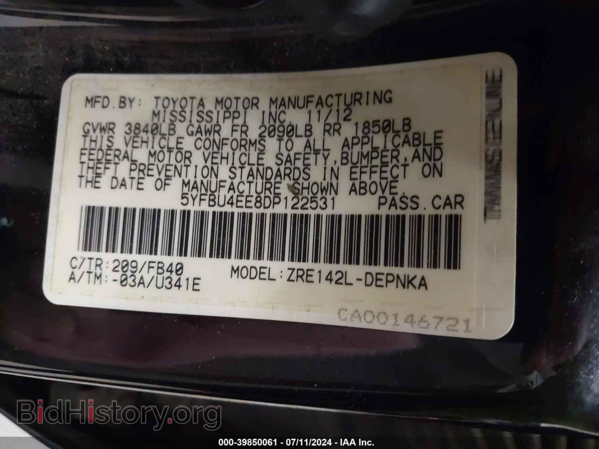 2013 TOYOTA COROLLA - VIN: 5YFBU4EE8DP122531 - Фото 9