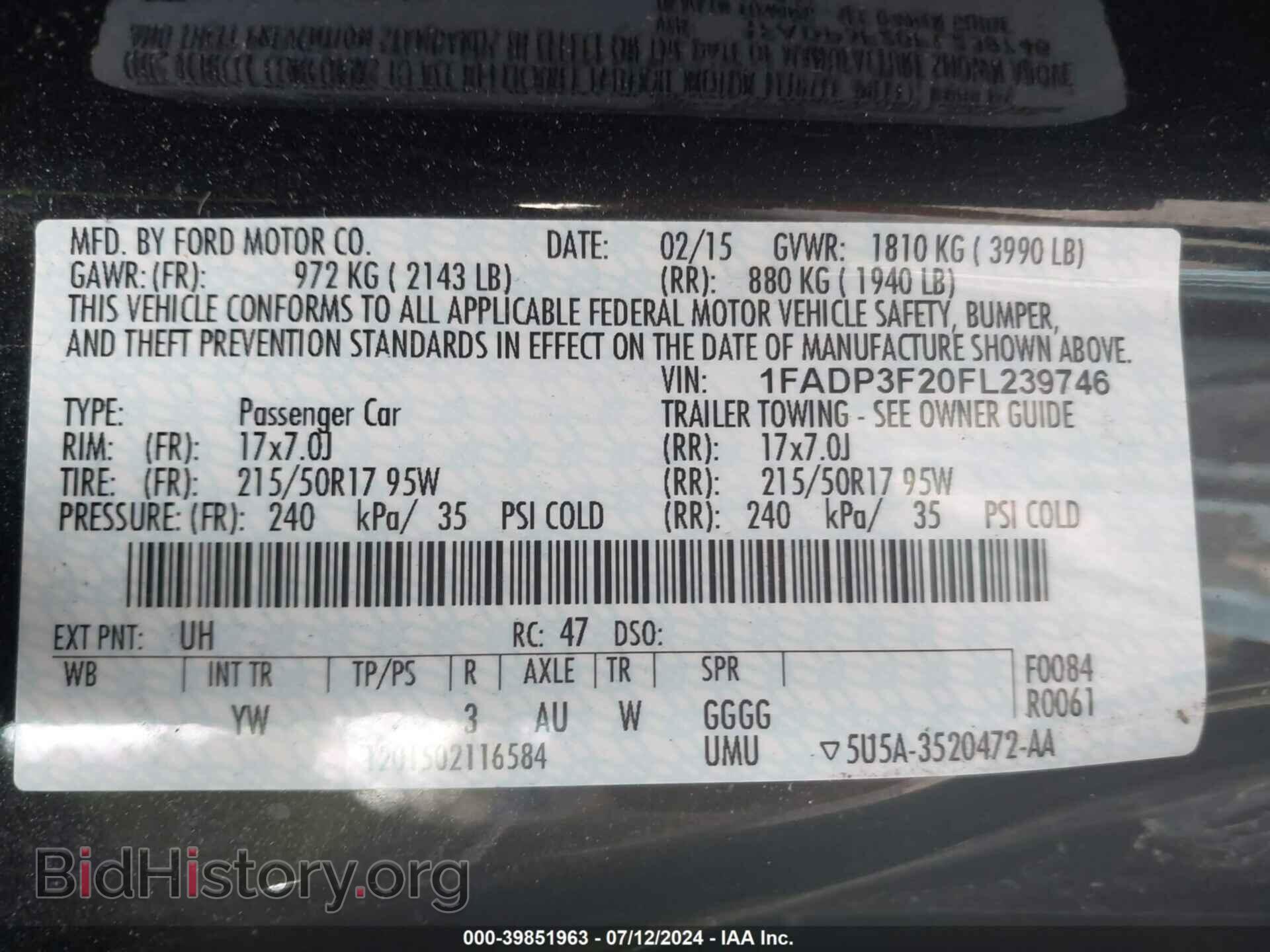 2015 FORD FOCUS - VIN: 1FADP3F20FL239746 - Фото 9