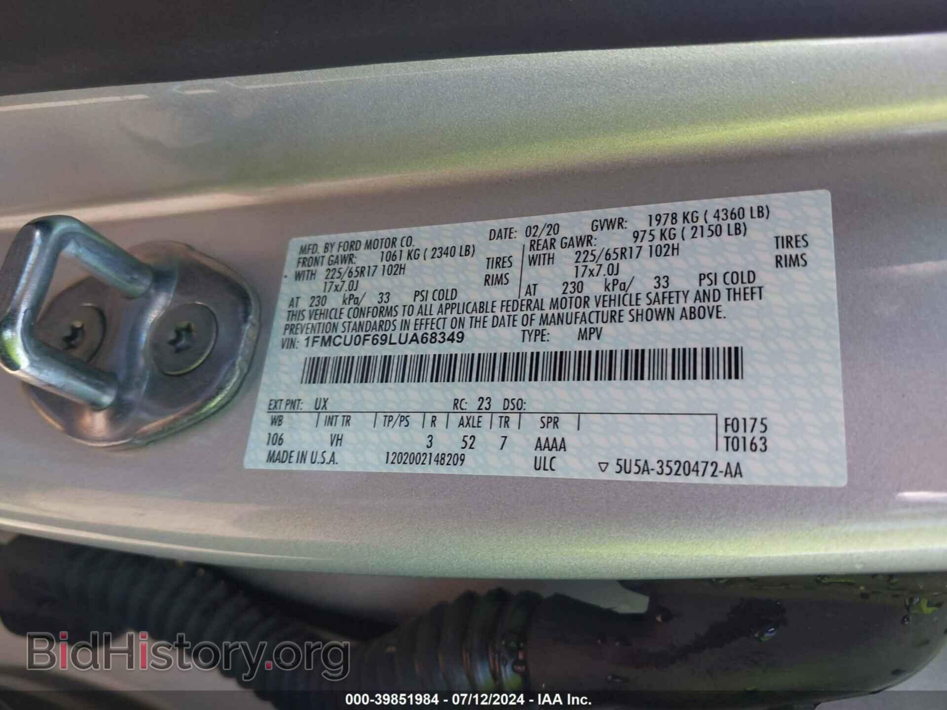 2020 FORD ESCAPE - VIN: 1FMCU0F69LUA68349 - Photo 9