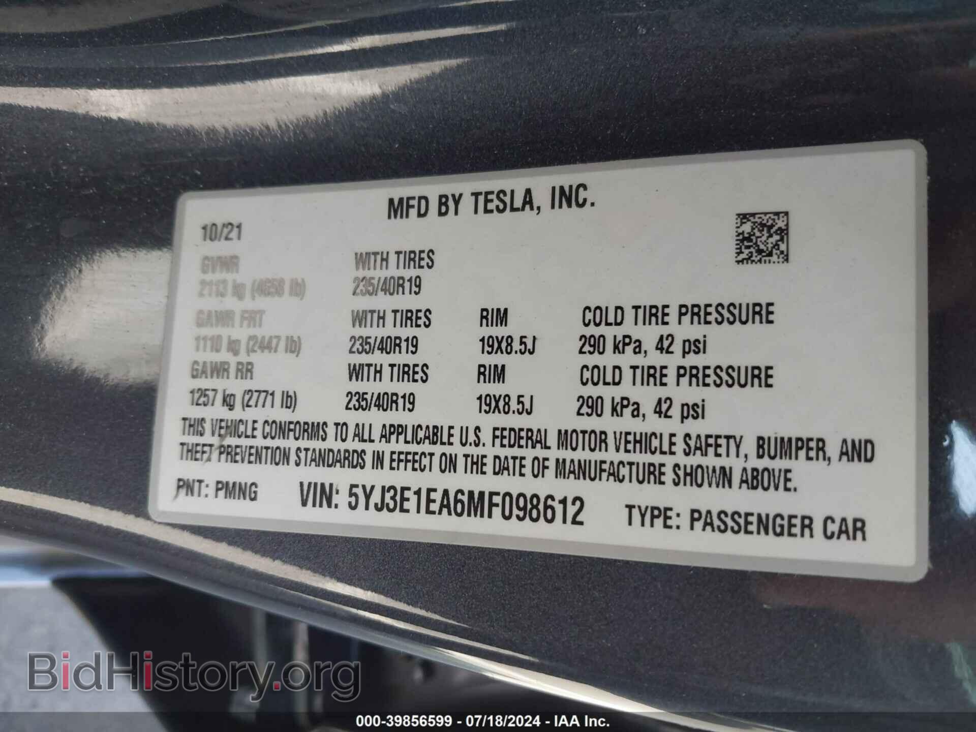2021 TESLA MODEL 3 - VIN: 5YJ3E1EA6MF098612 - Photo 9