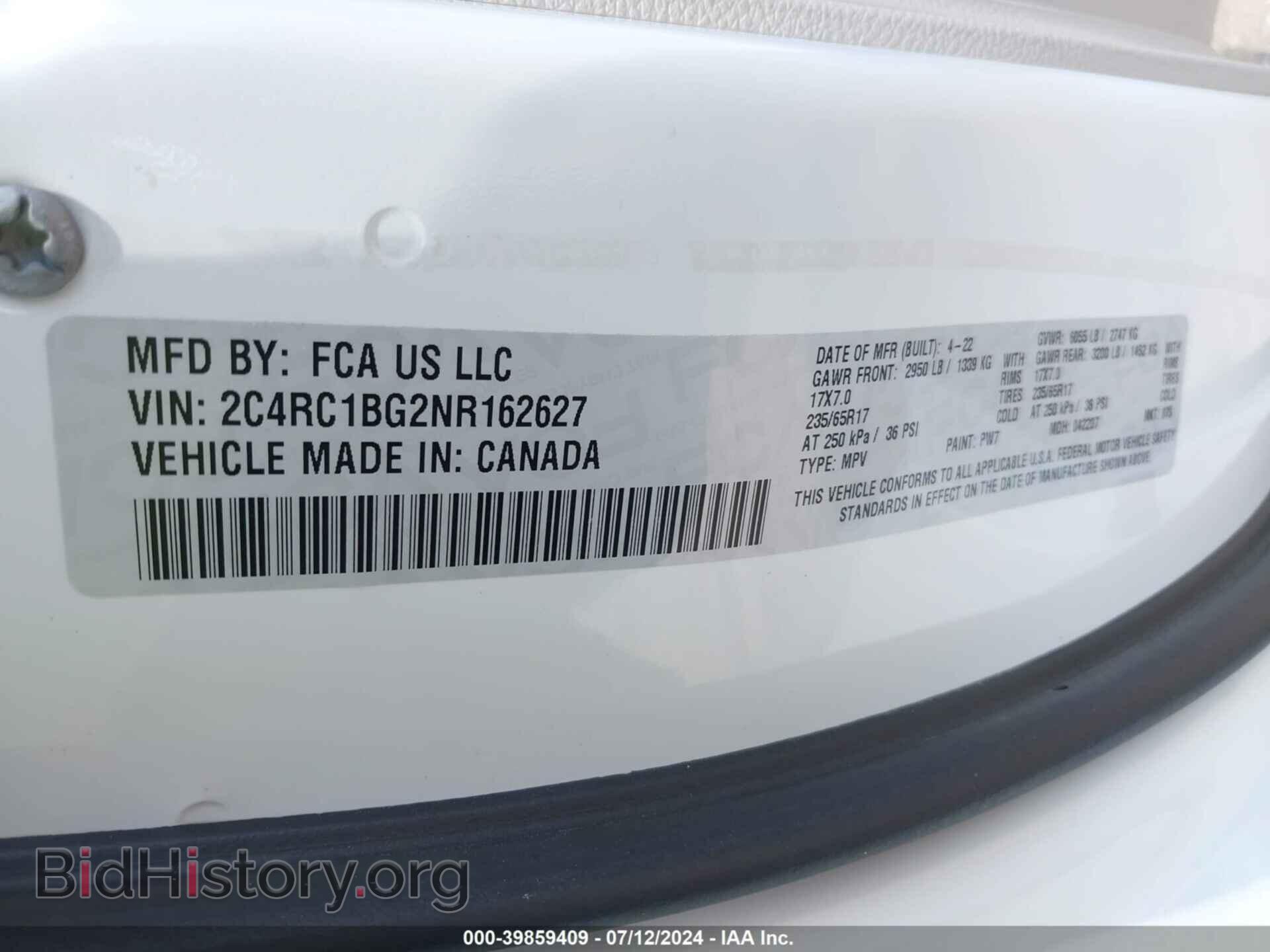 2022 CHRYSLER PACIFICA - VIN: 2C4RC1BG2NR162627 - Фото 9
