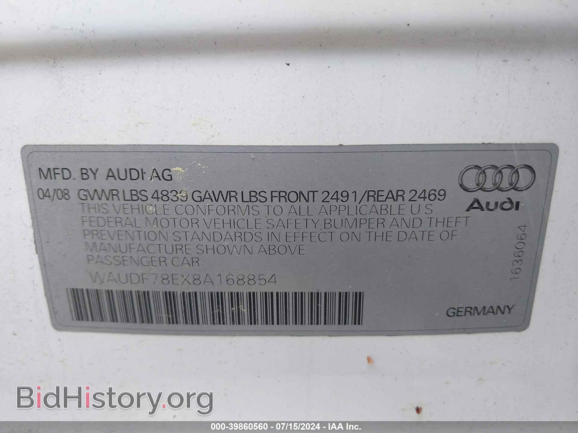 2008 AUDI A4 - VIN: WAUDF78EX8A168854 - Фото 9