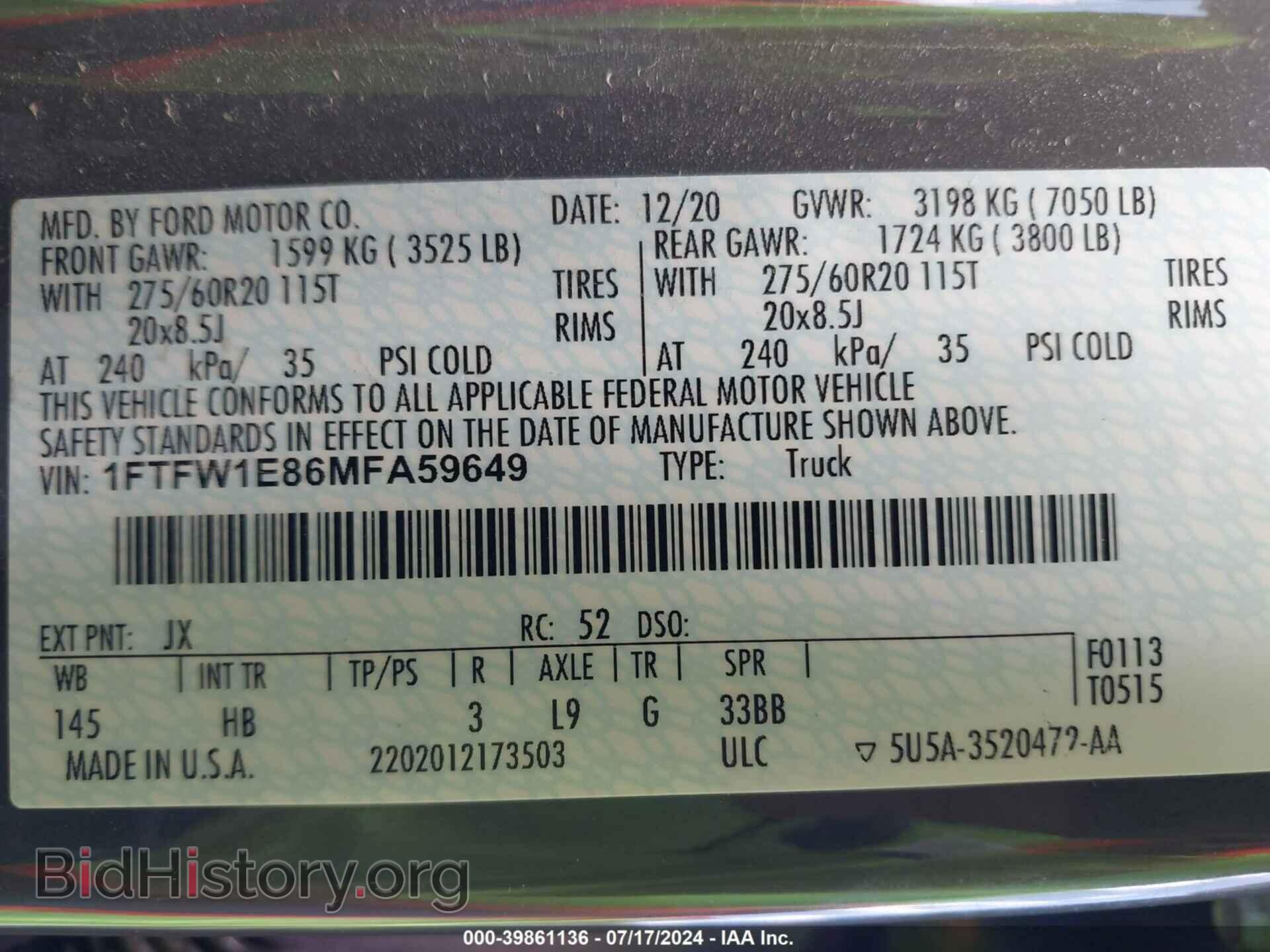 2021 FORD F-150 - VIN: 1FTFW1E86MFA59649 - Фото 9