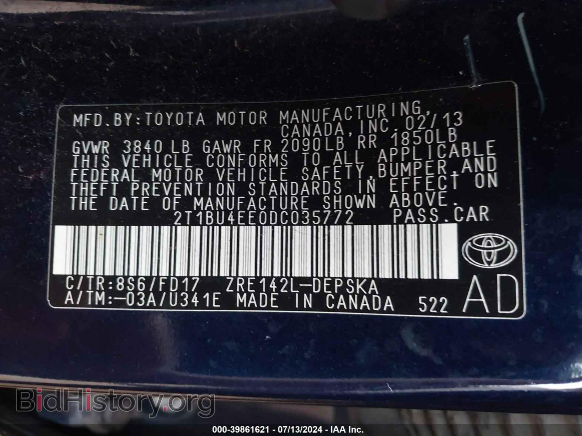 2013 TOYOTA COROLLA - VIN: 2T1BU4EE0DC035772 - Фото 9