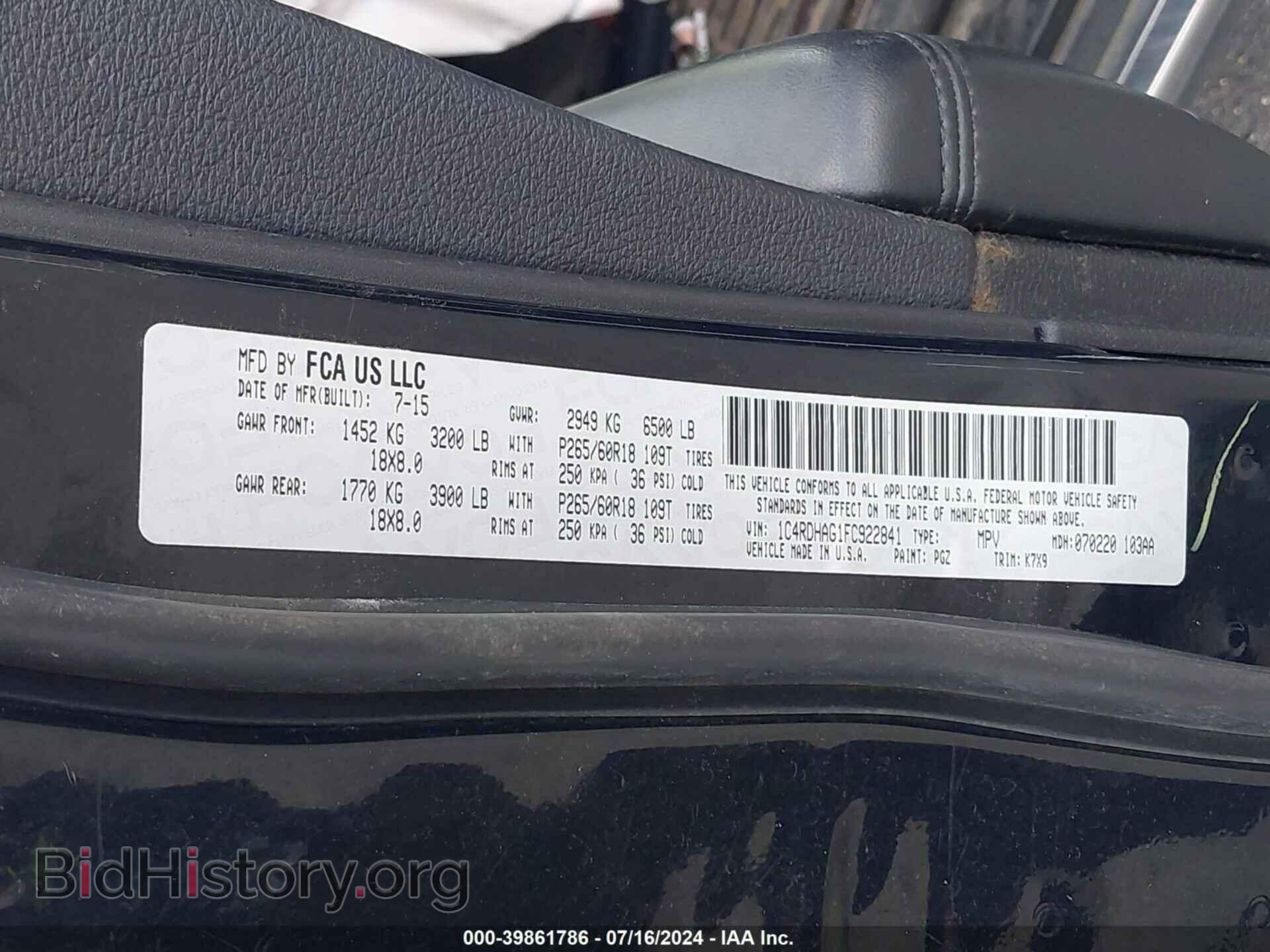 2015 DODGE DURANGO - VIN: 1C4RDHAG1FC922841 - Photo 9