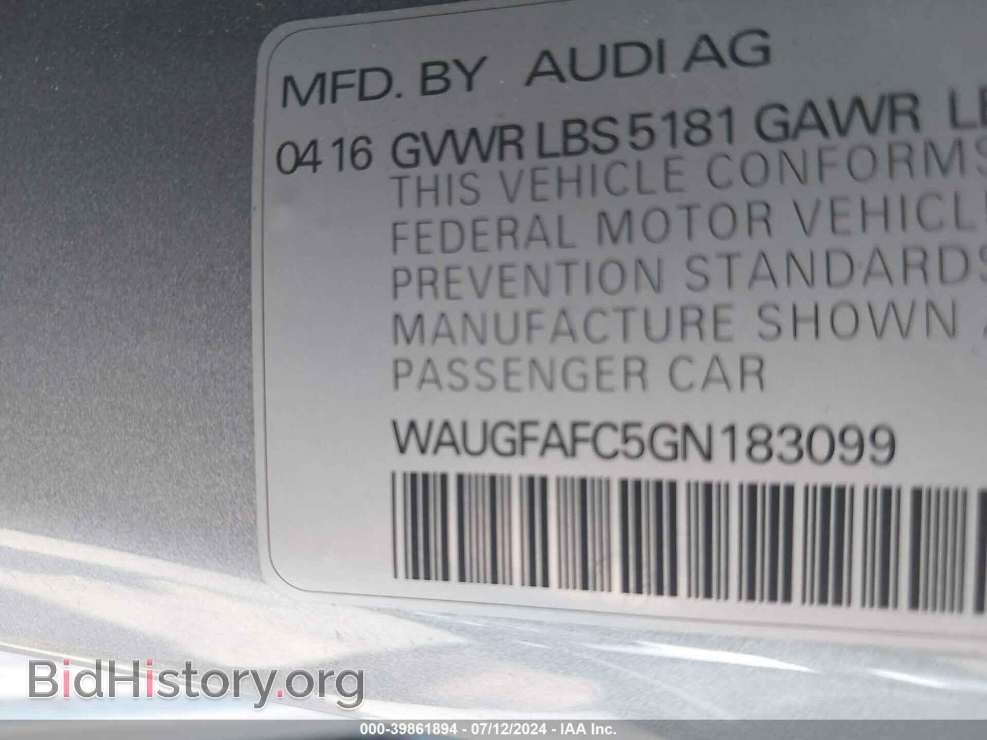 2016 AUDI A6 - VIN: WAUGFAFC5GN183099 - Фото 9