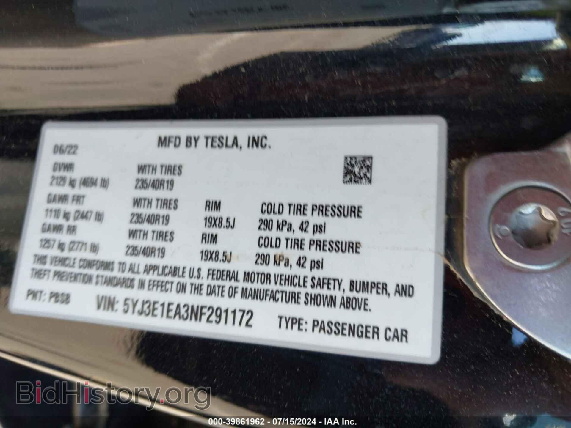 2022 TESLA MODEL 3 - VIN: 5YJ3E1EA3NF291172 - Фото 9