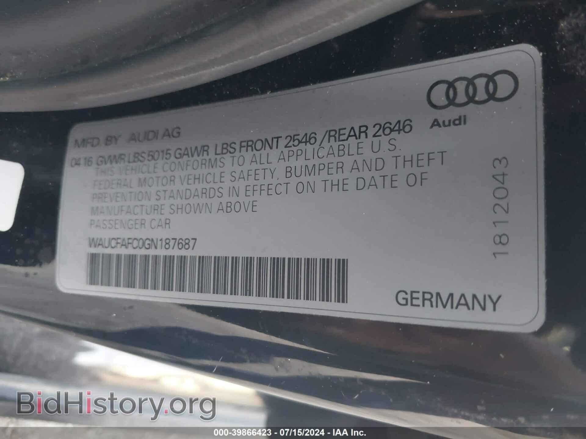 2016 AUDI A6 - VIN: WAUCFAFC0GN187687 - Фото 9