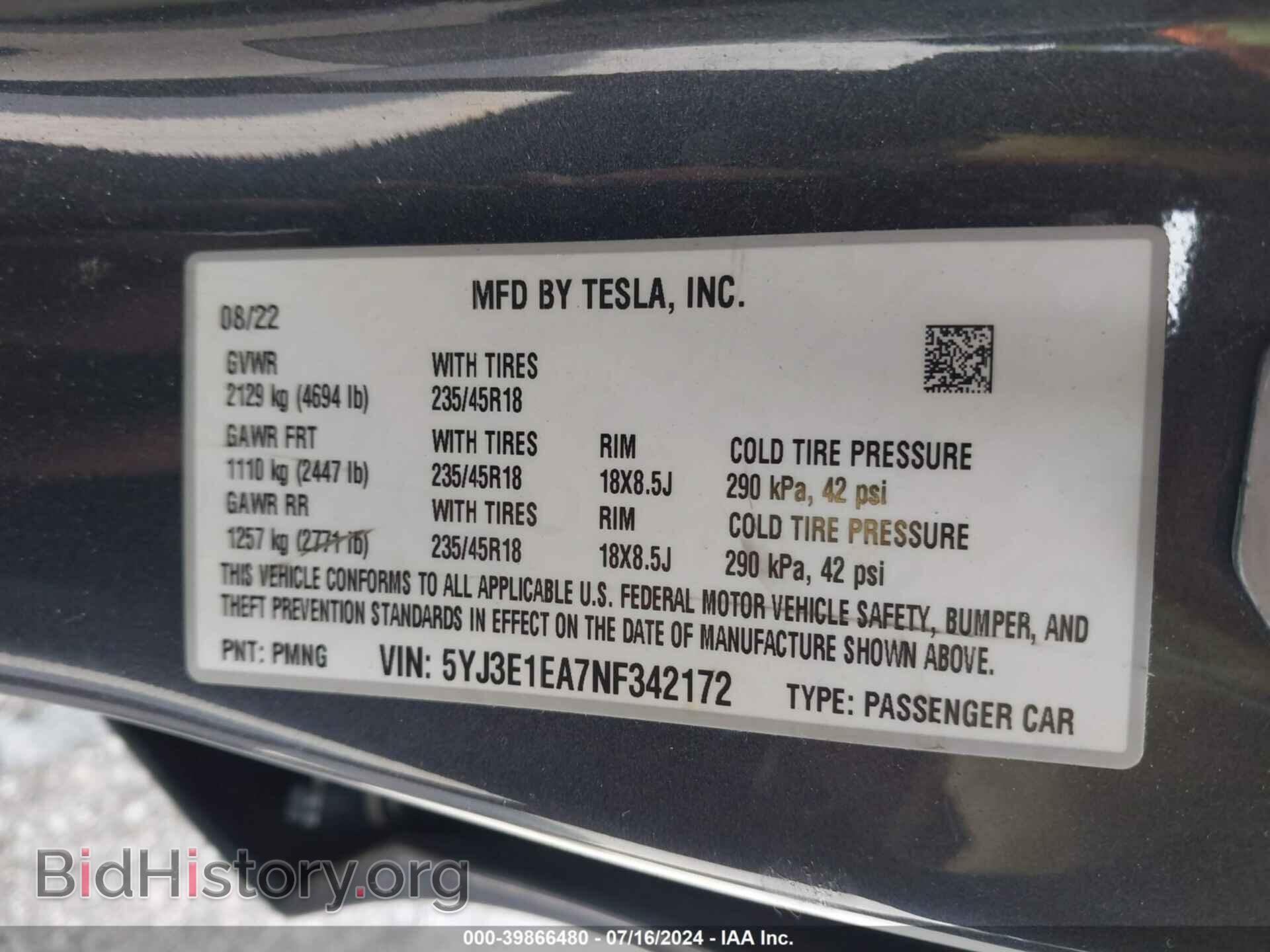 2022 TESLA MODEL 3 - VIN: 5YJ3E1EA7NF342172 - Фото 9